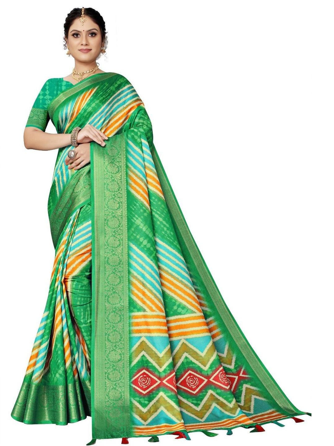 SSHAGUN LIFESTYLE Green Self Design Bollywood Cotton Silk Saree