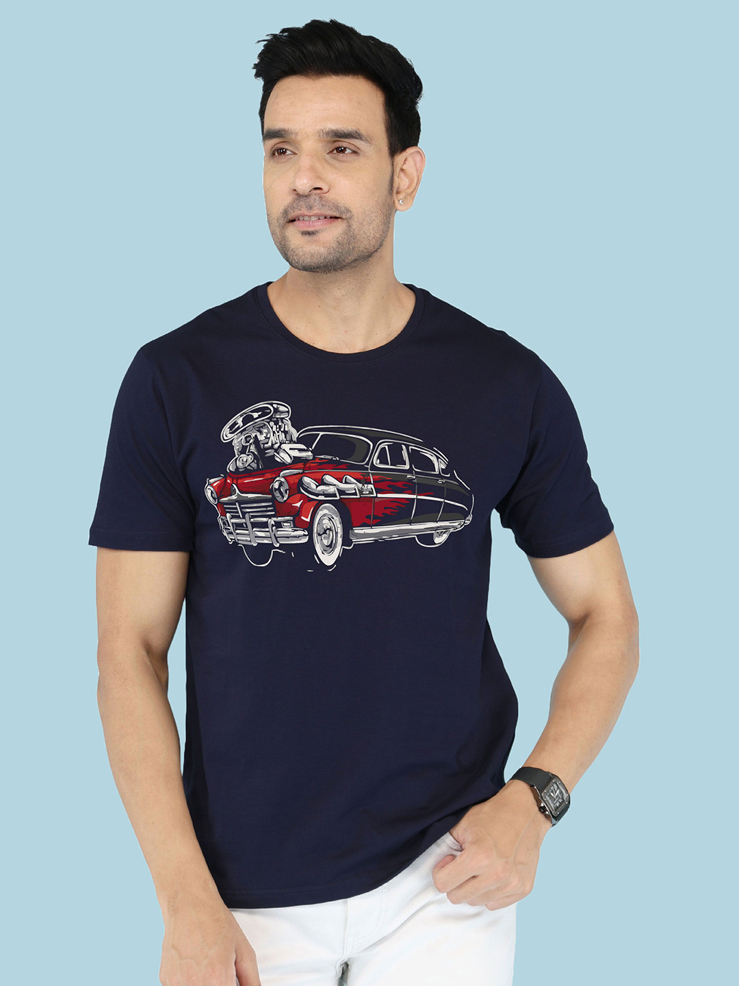 NOBLE HUSTLE Graphic Printed Round Neck Pure Cotton Tshirt