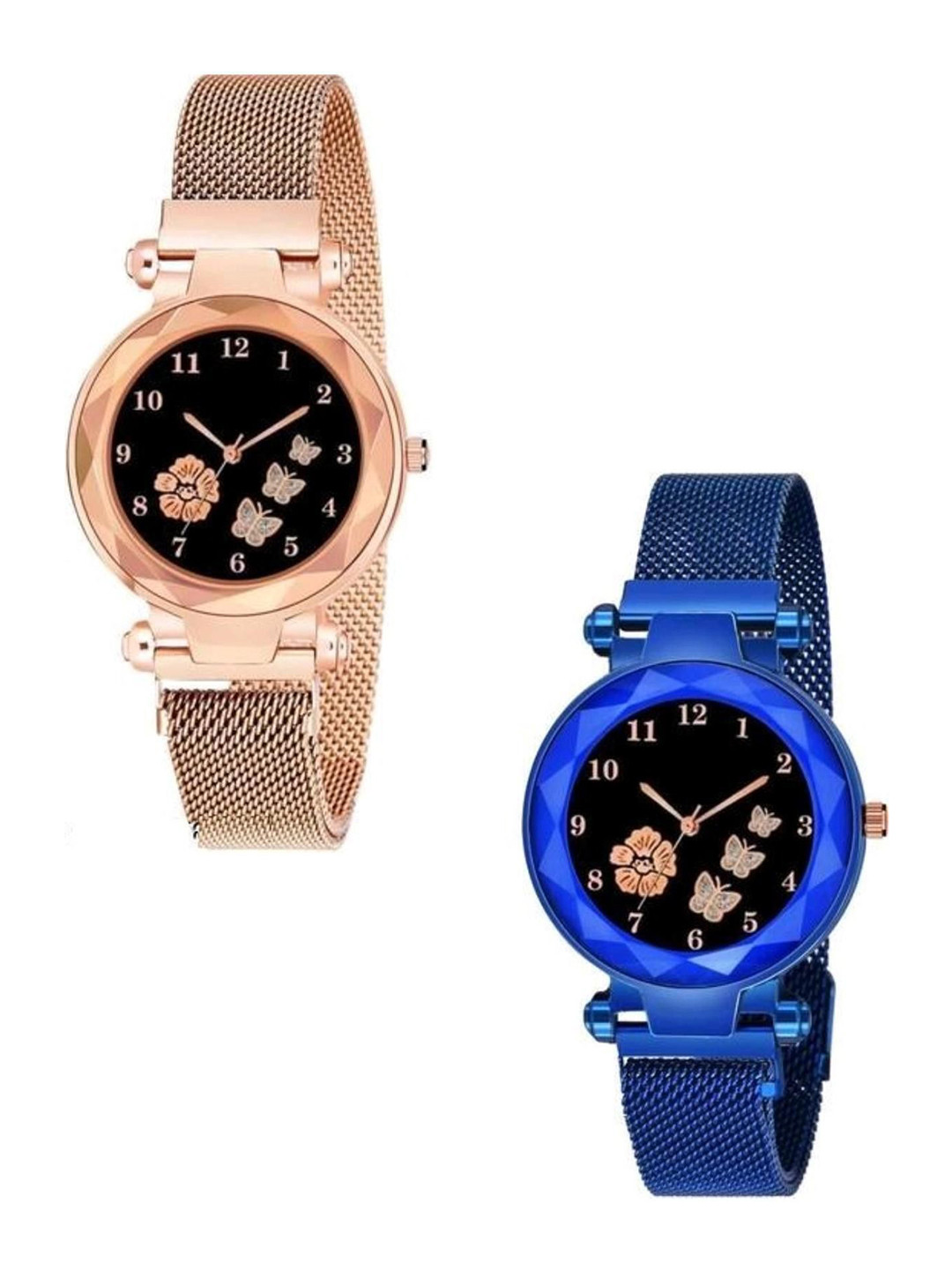 Miss Perfect Unisex Pack of 2 Round Dial & Bracelet Style Straps Analogue Watch Cvv84