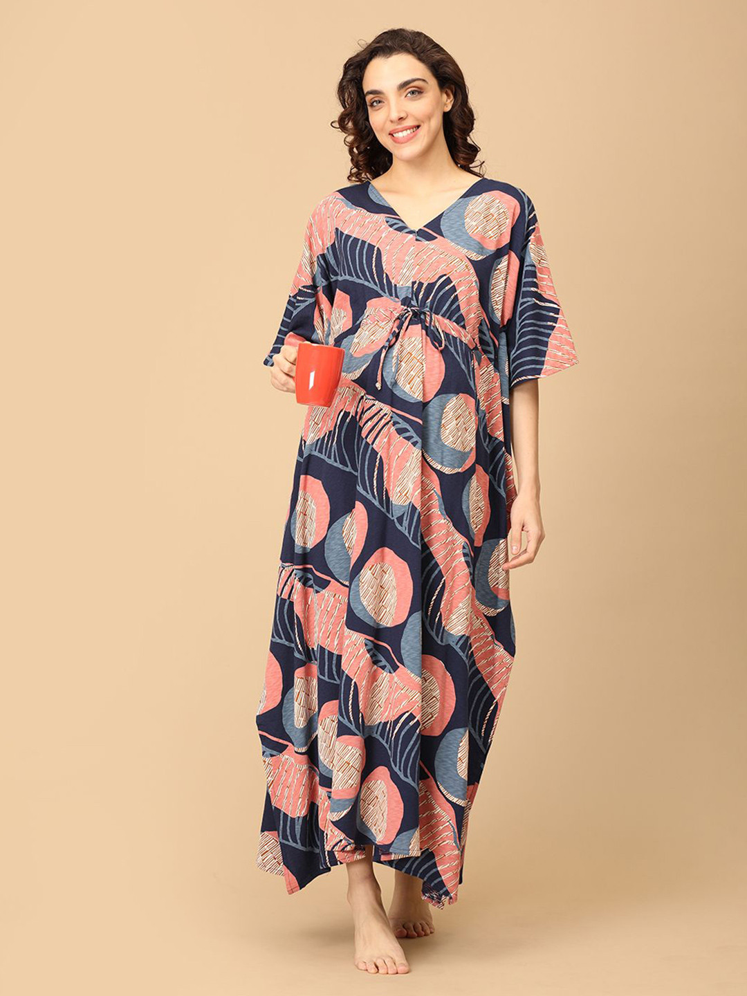 The Mom Store Organic Cotton Printed Maternity Maxi Nightdress