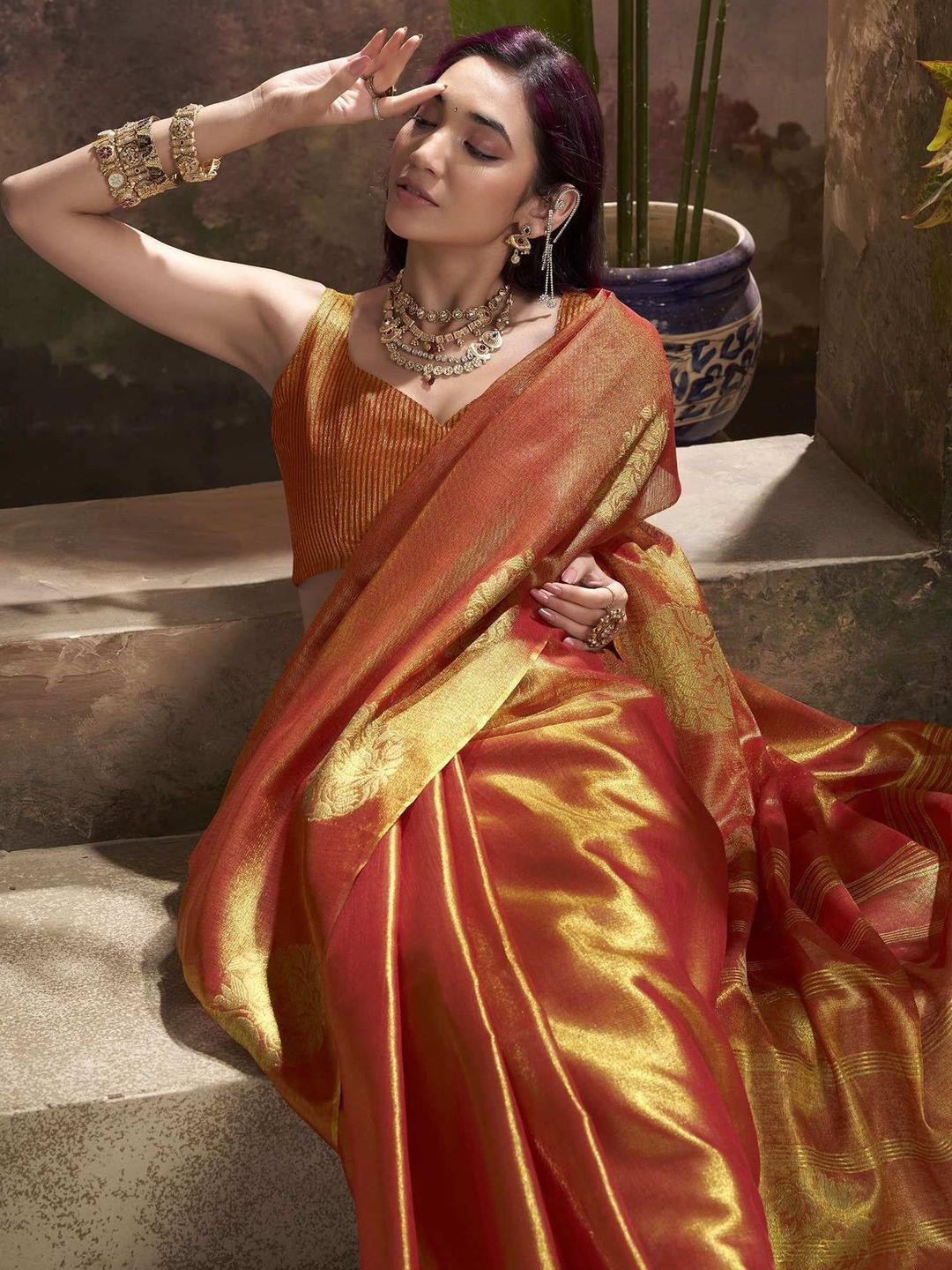 Mitera Banarsi Woven Design Tissue Silk Saree