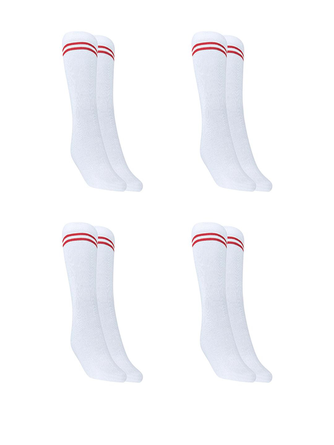 MUKHAKSH Kids Pack of 4 Pairs White Socks with Red Stripes Border
