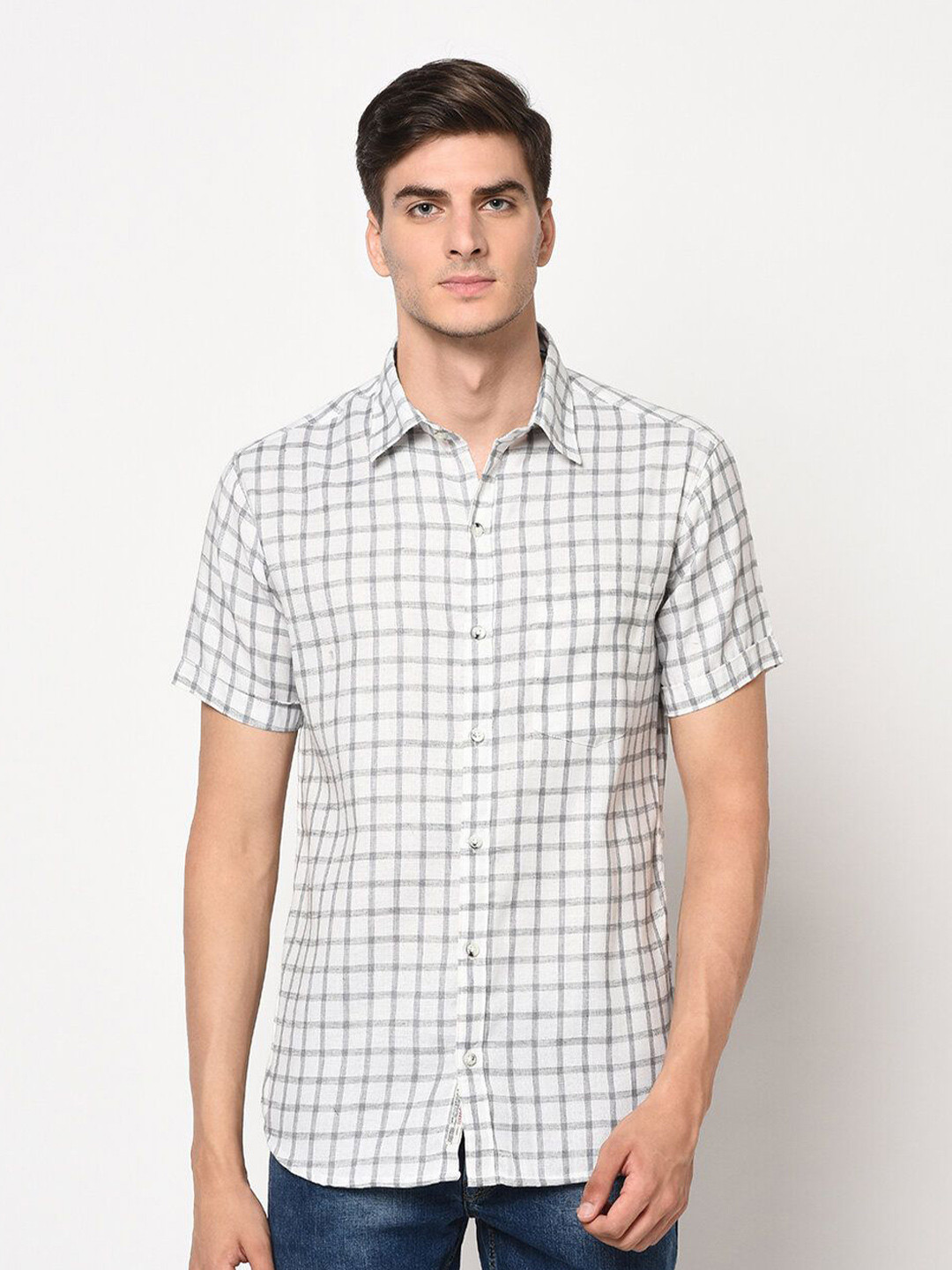 Apuesto India Slim Checked Spread Collar Casual Cotton Shirt