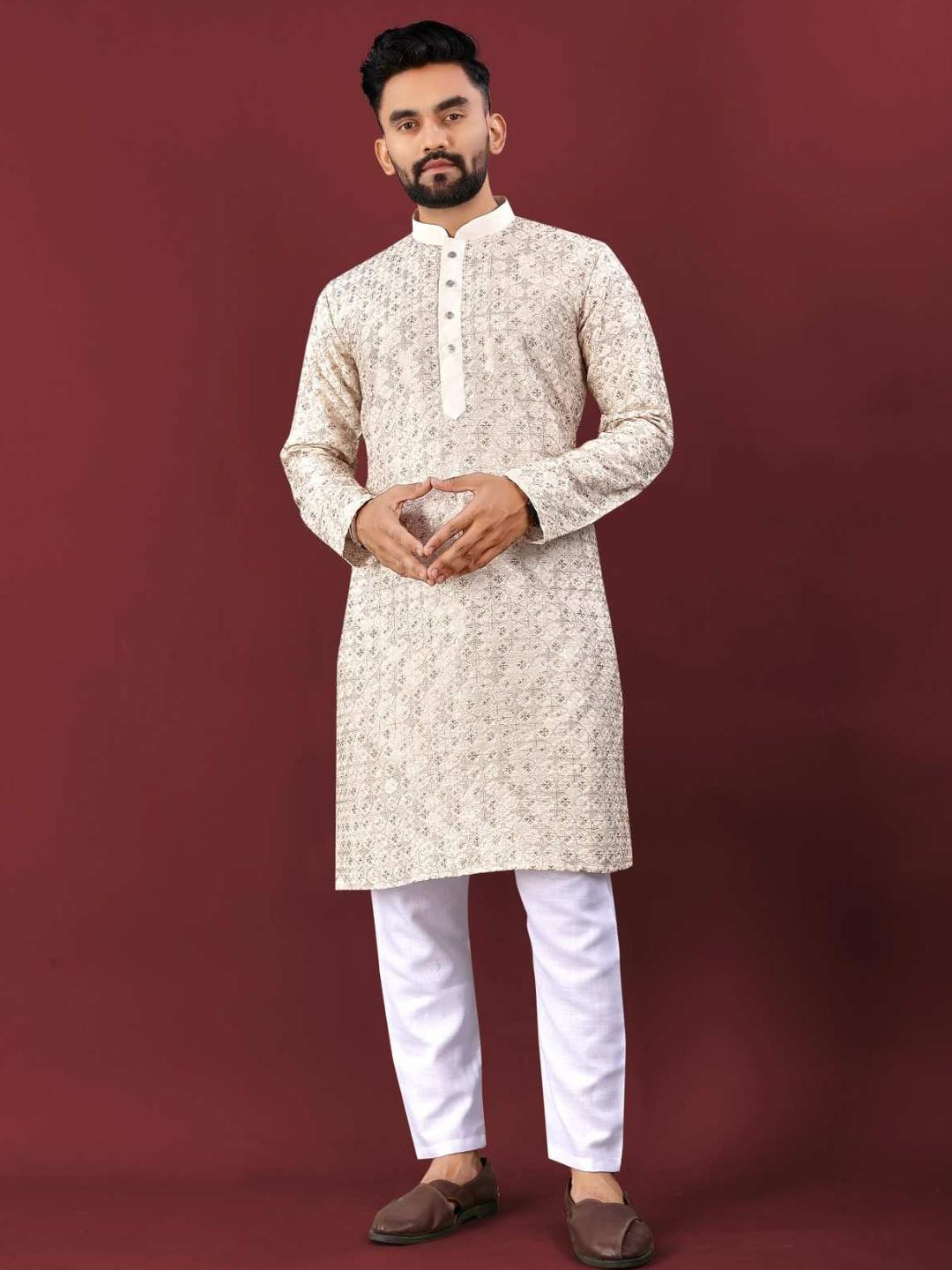 Aish n bless Men Multi Silk Straight Kurtas