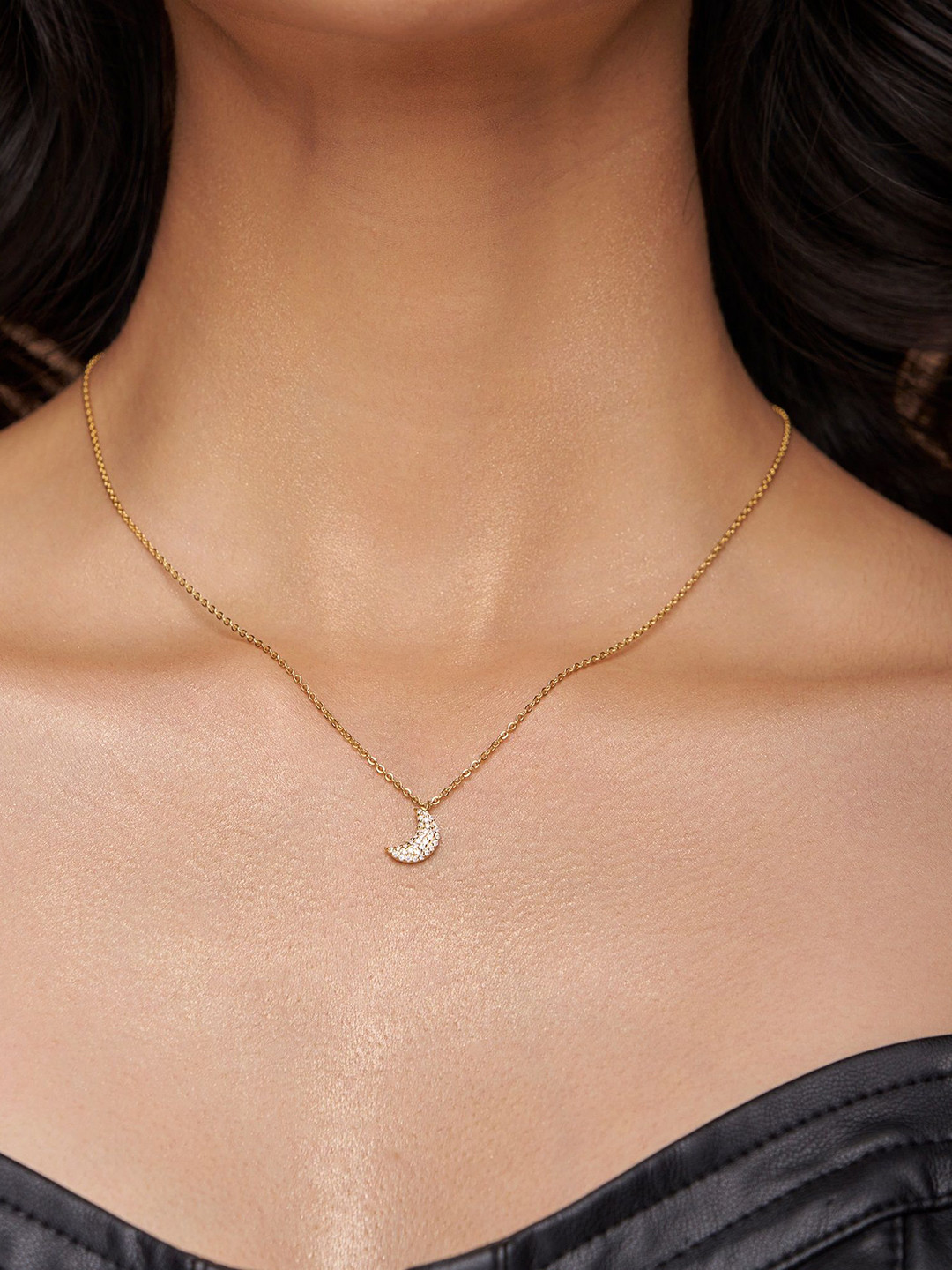 KYMEE 18K Gold Vermeil Zircon-Studded Sparkle Moon Chain