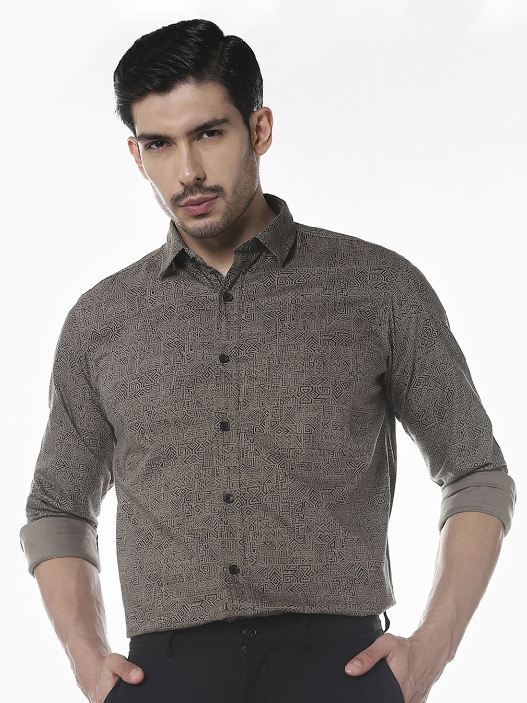 Klub Fox Abstract Printed Spread Collar Slim Fit Cotton Shirt