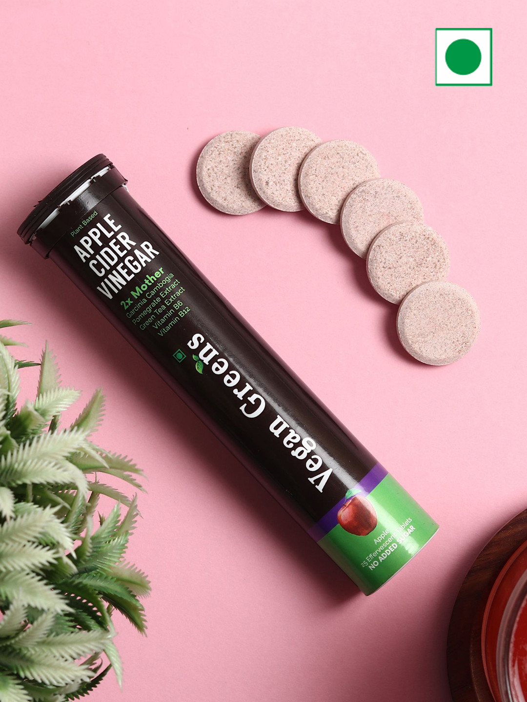 Vegan Greens Apple Cider Vinegar +Garcinina Green Tea Ext Tablets - 25 Tablets