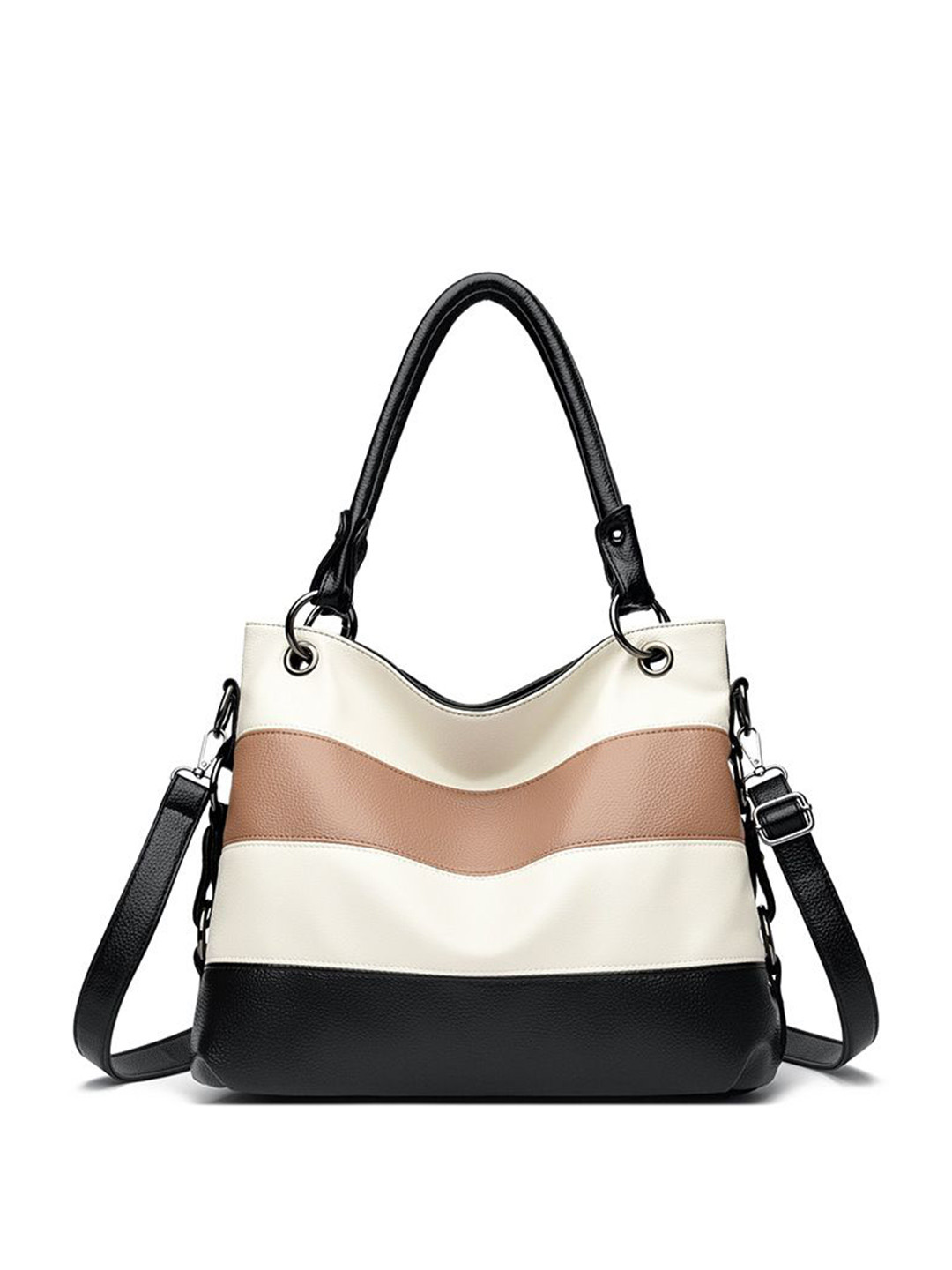 CORSICA Two Handles Colourblocked Bucket Shoulder Bag With Applique