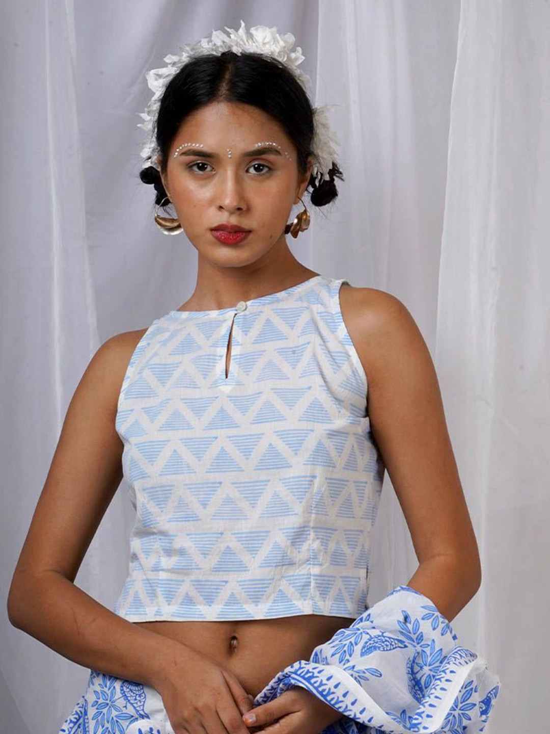 Chidiyaa Pihu Ivory Hand Block Printed Blouse