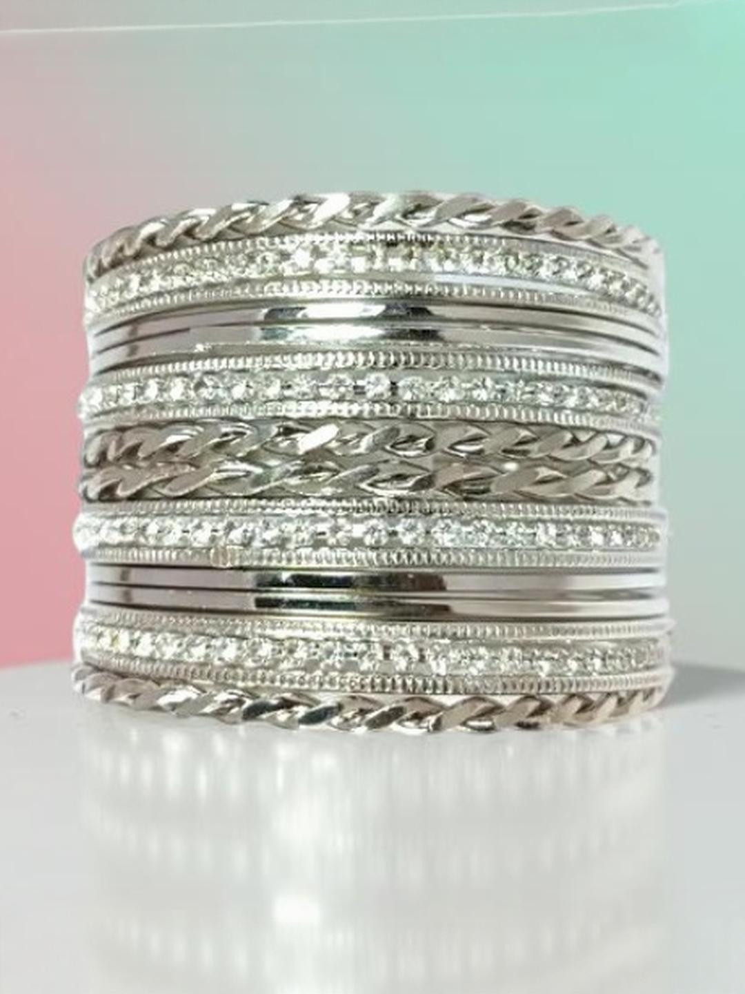 Balasundri Silver-Plated Metal Rhinestone Bangle Set