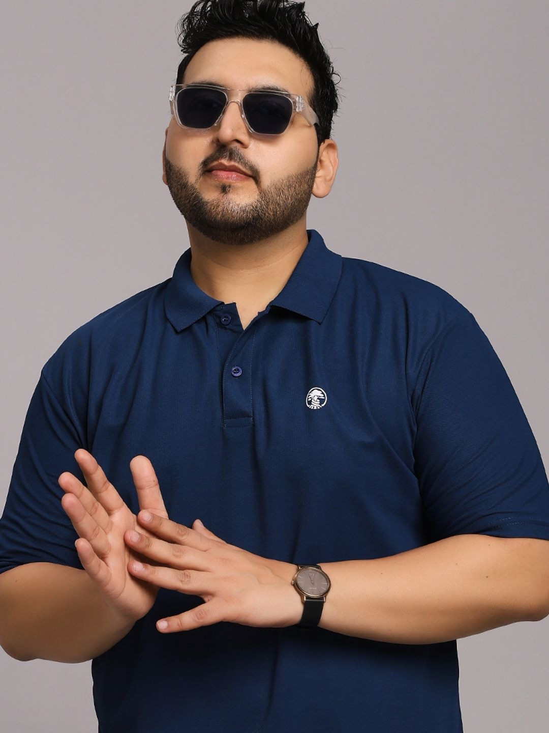 TIMBER HITCH Men Plus Size Solid Polo Collar T-shirt