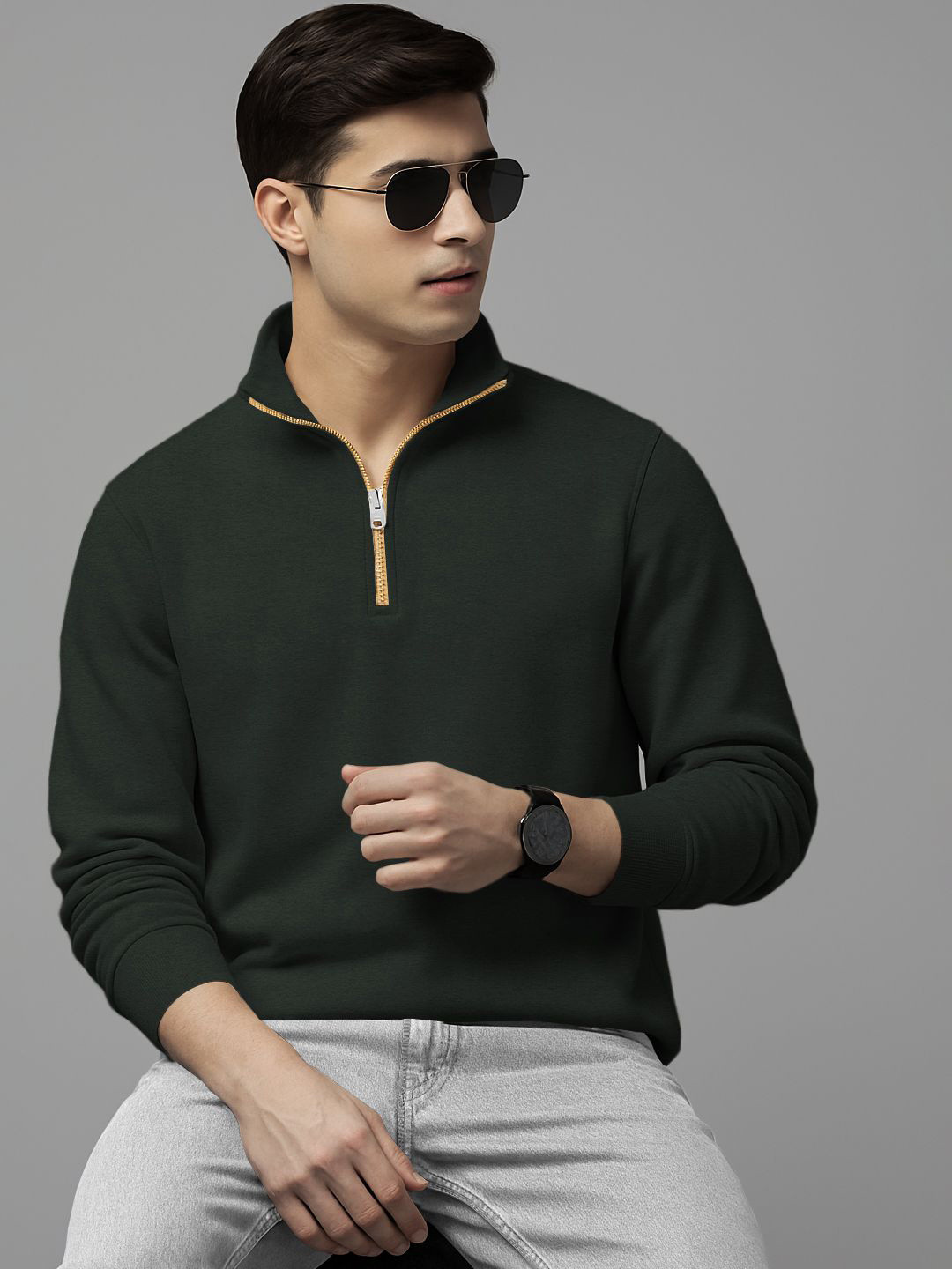 TRIPR Men High Neck Half Zipper Sweatshirt