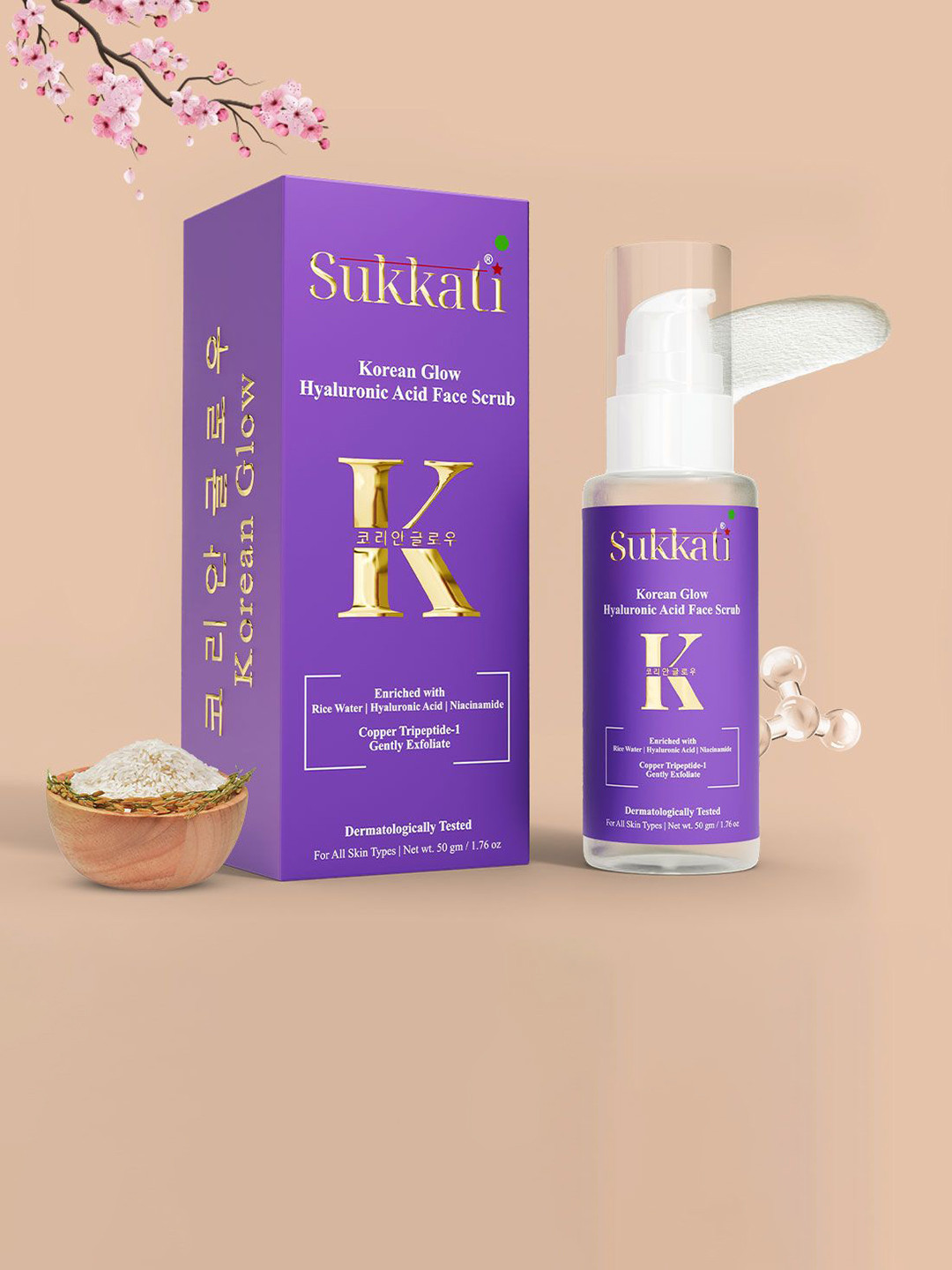 Sukkati Korean Glow Hyaluronic Acid Face Scrub Enriched With Rice Water - 50 g