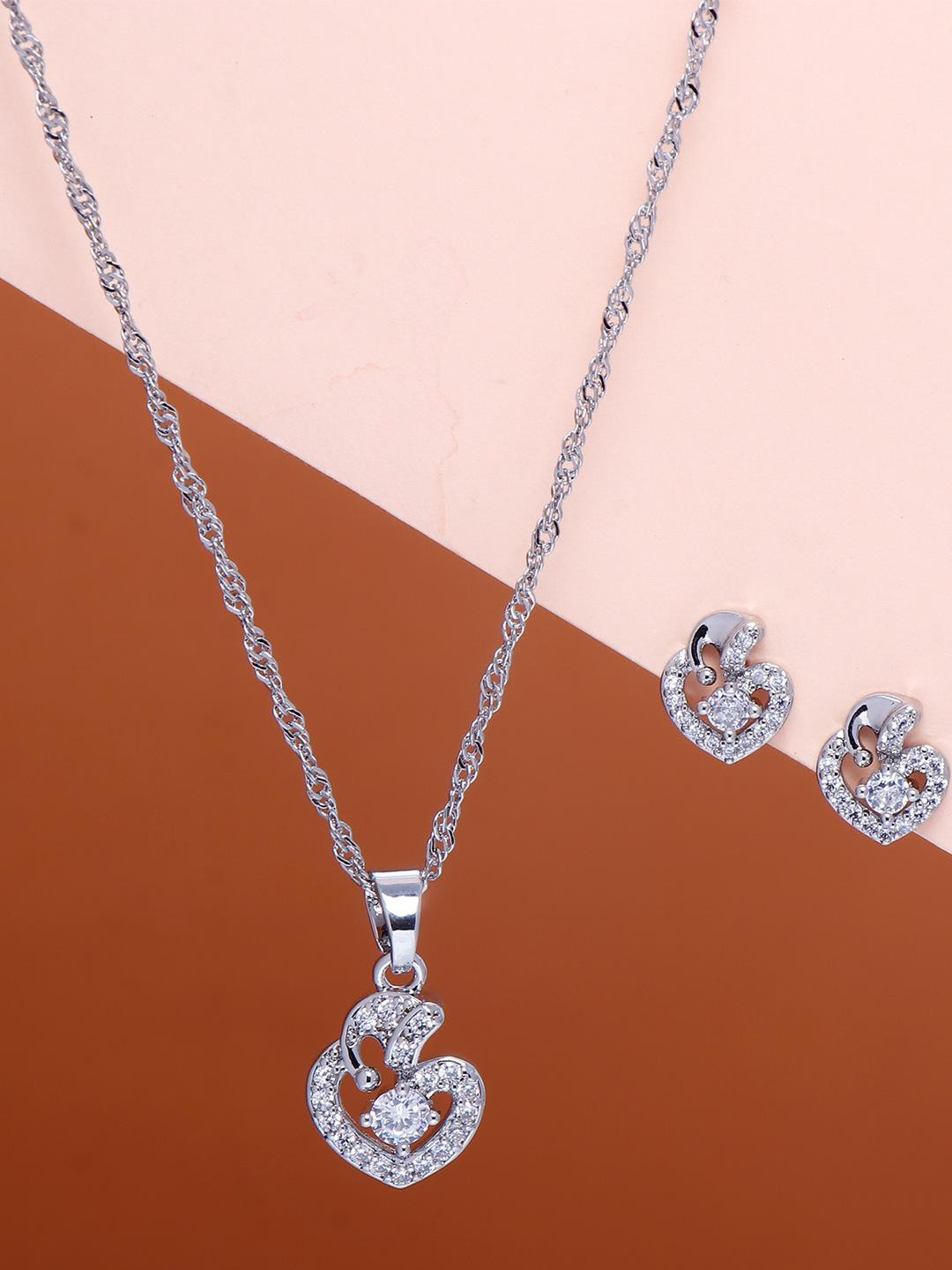 Archies Women Artificial Stone Studded Enchanted Heart Pendant With Earring Set