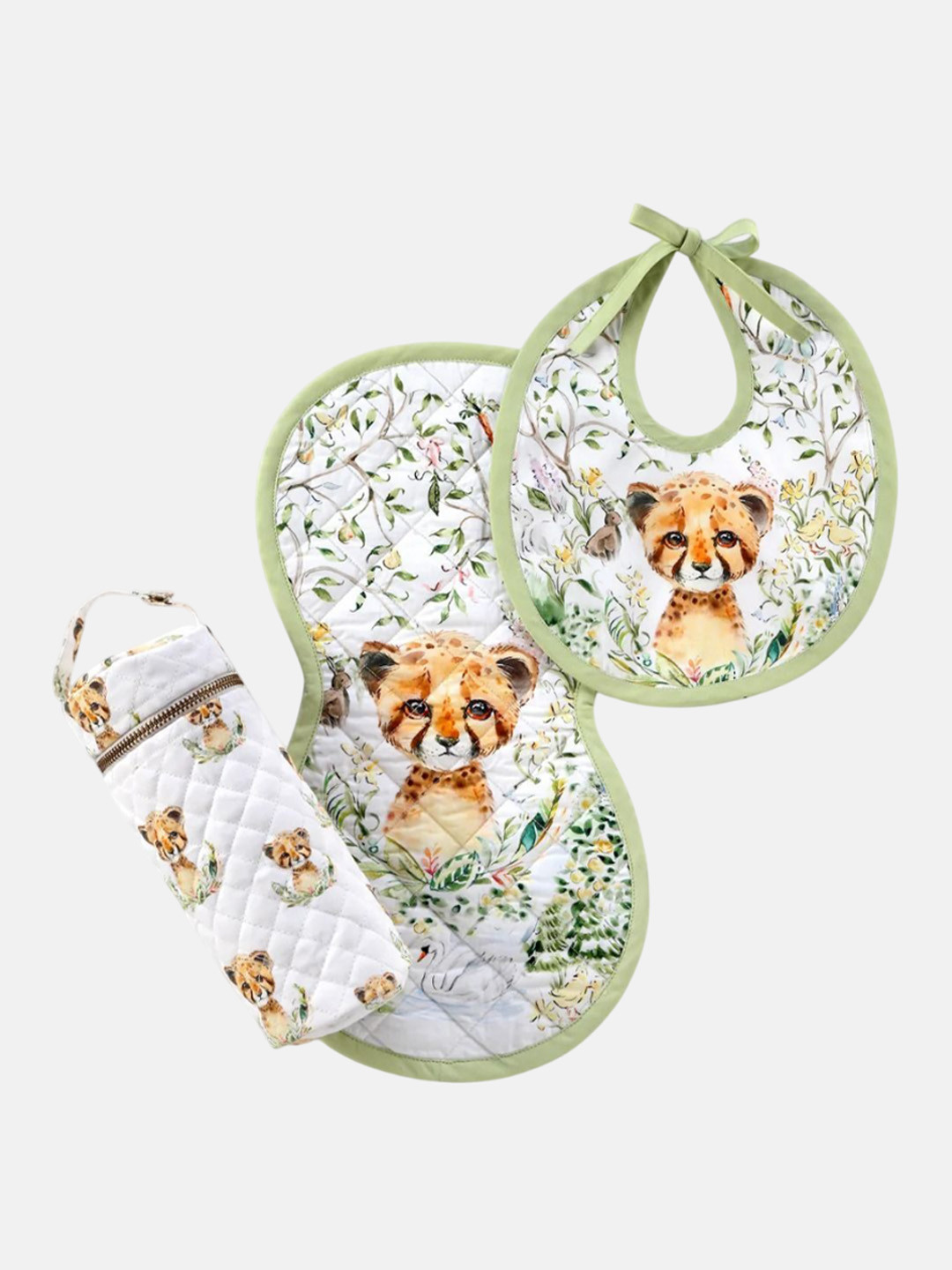 THE BABY TRUNK Infants Pack Of 3 Leo Print Egyptian Cotton Baby Feed Set