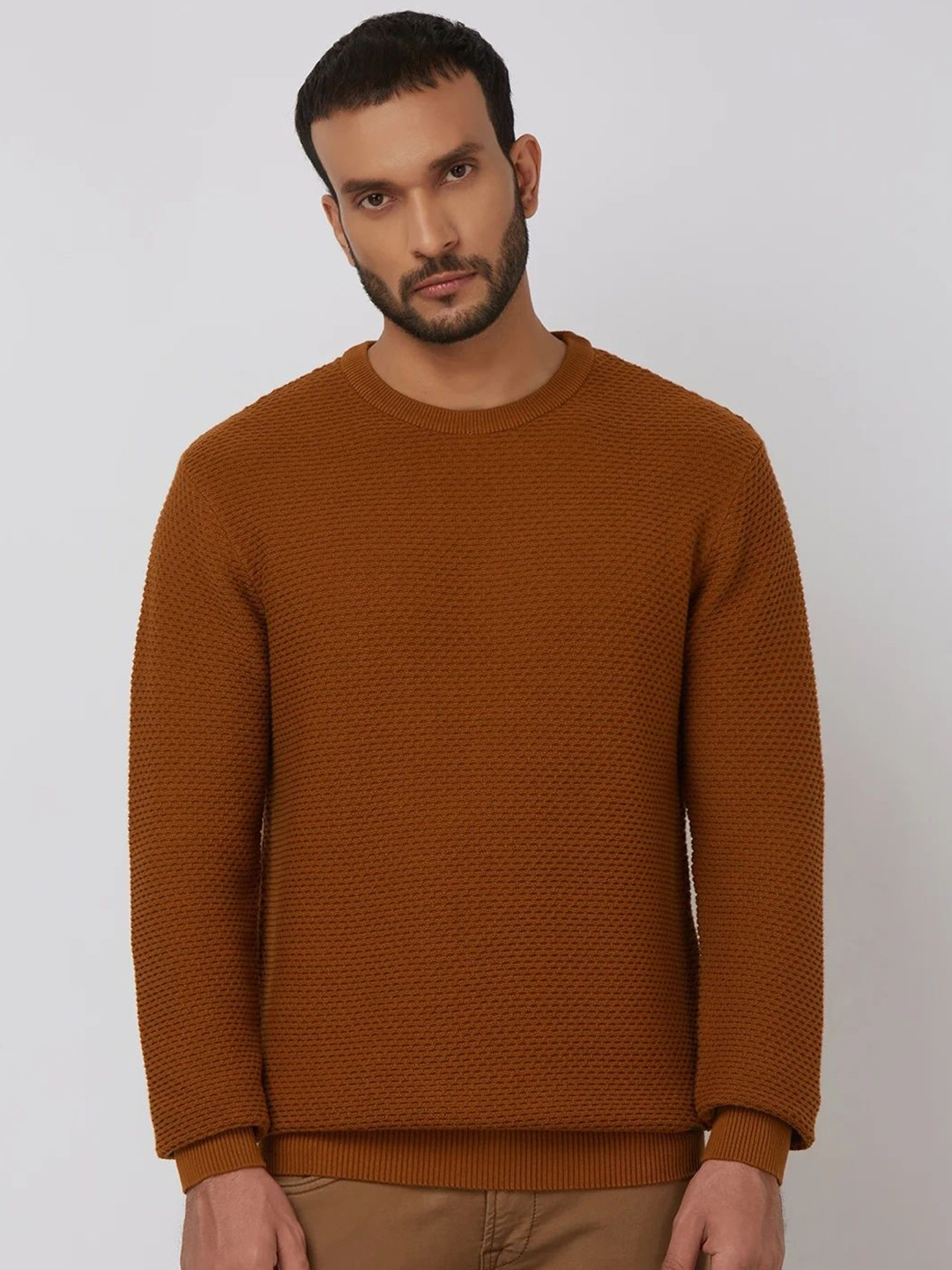 Mufti Men Cable Knit Round Neck Cotton Pullover Sweaters
