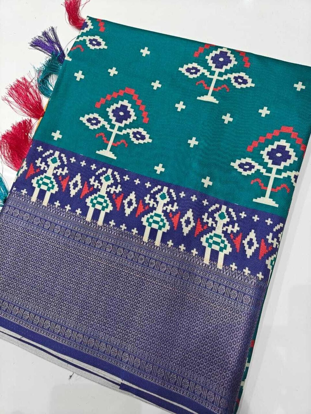 SSHAGUN LIFESTYLE Light Blue Hand Painted Bollywood Dupion Silk Saree