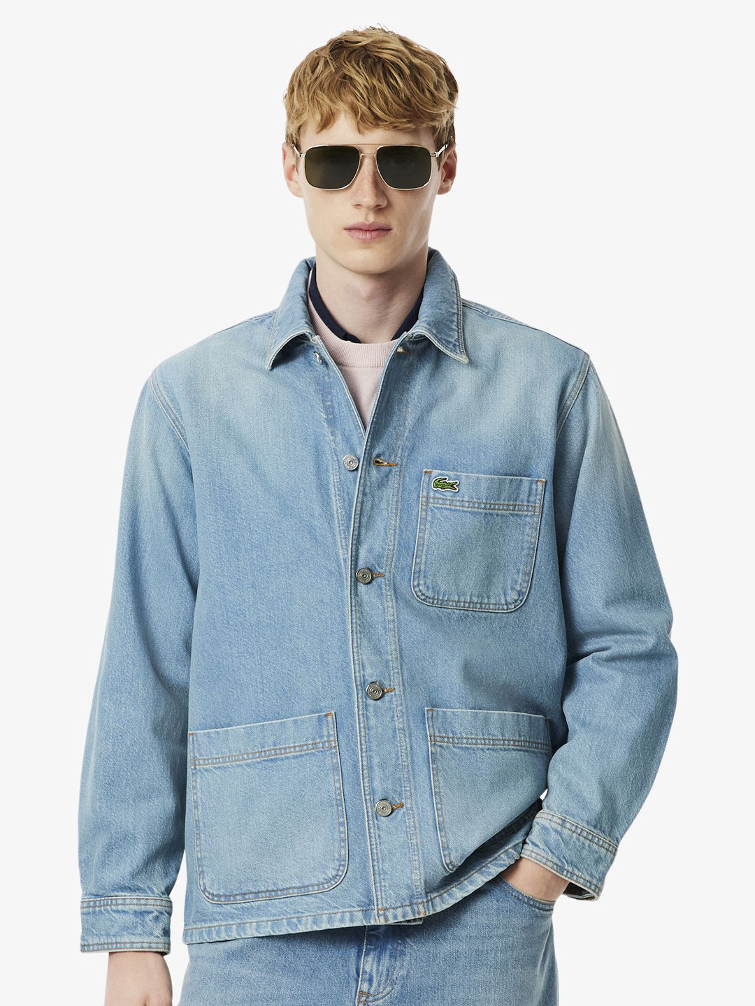 Lacoste Spread Collar Long Sleeves Oversized Pure Cotton Shirt