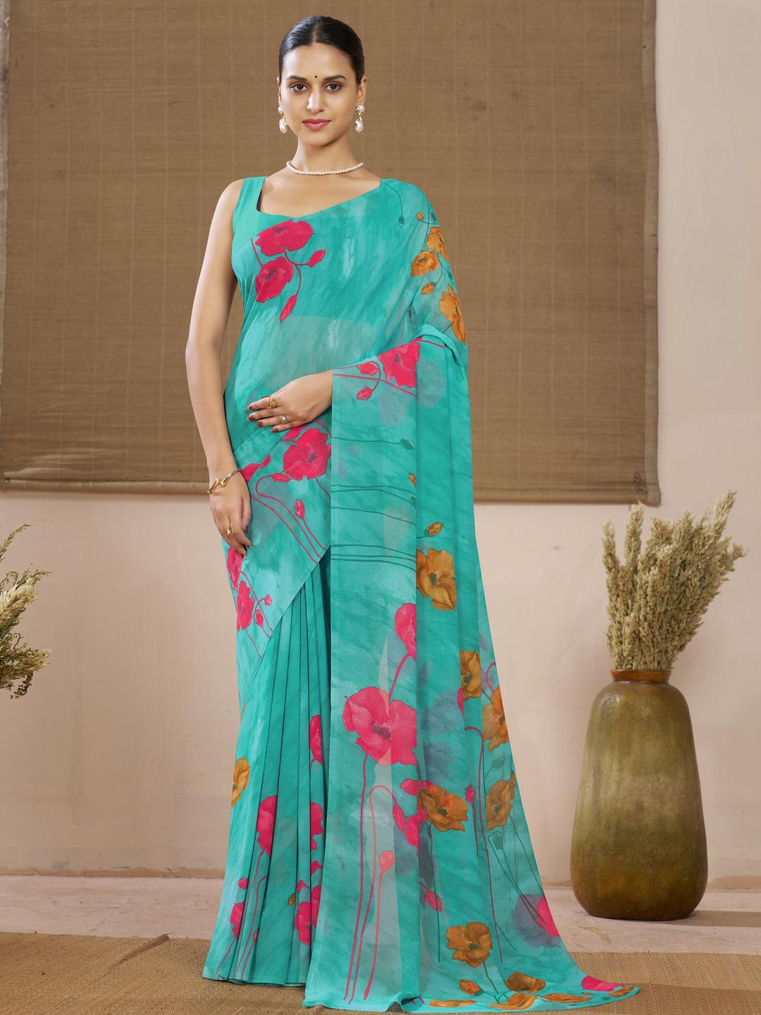 Garden Vareli Floral Printed Pure Georgette Saree Without Blouse Piece
