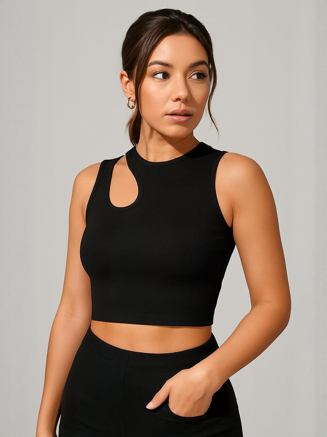 Calm Down Women Crepe Fitted Crop Top