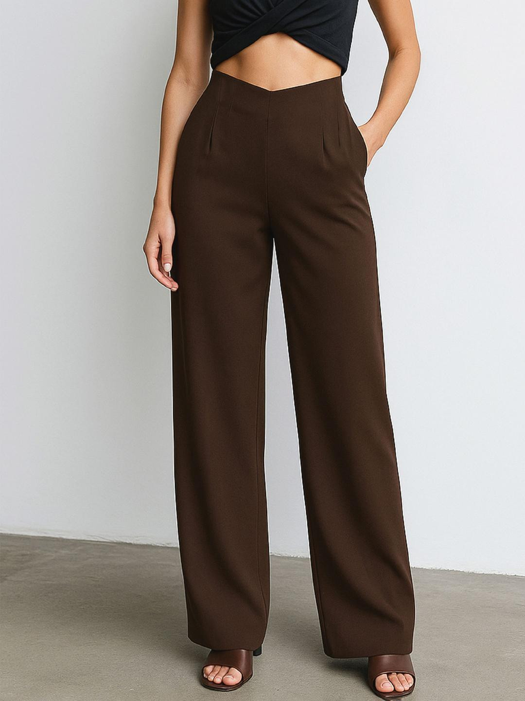 SASSAFRAS Women Regular Fit High-Rise Pleated Side Zipper Korean Pants Trousers