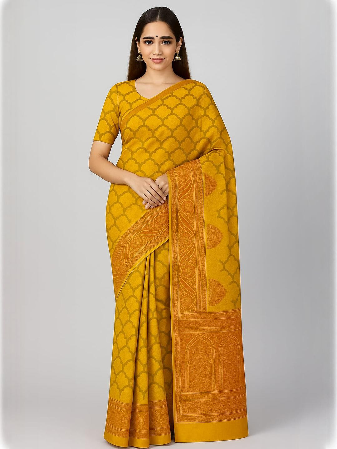 Silakaari Yellow Pure Cotton  Sarees
