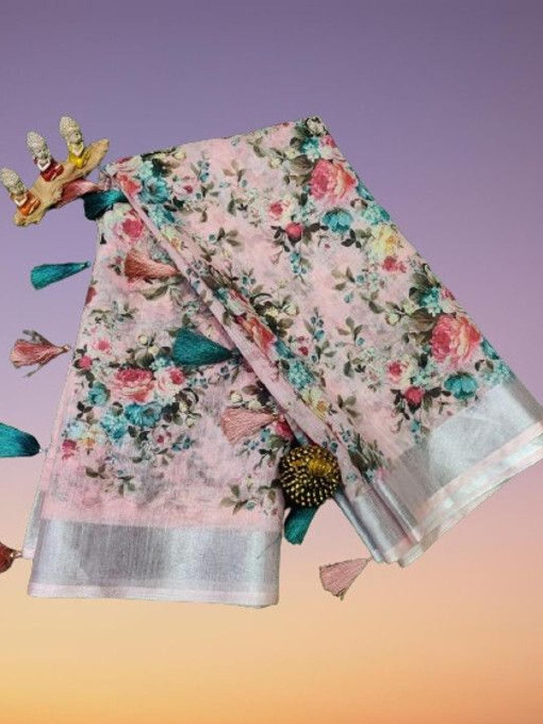 SSHAGUN LIFESTYLE Multicolor Floral Print Bollywood Linen Saree