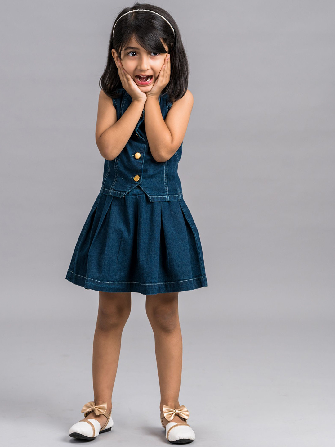 HIMMEL Girls Blue Denim Pleated Skirt