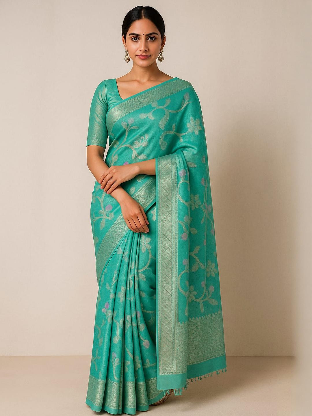 Silakaari Teal Silk Cotton Banarasi Sarees