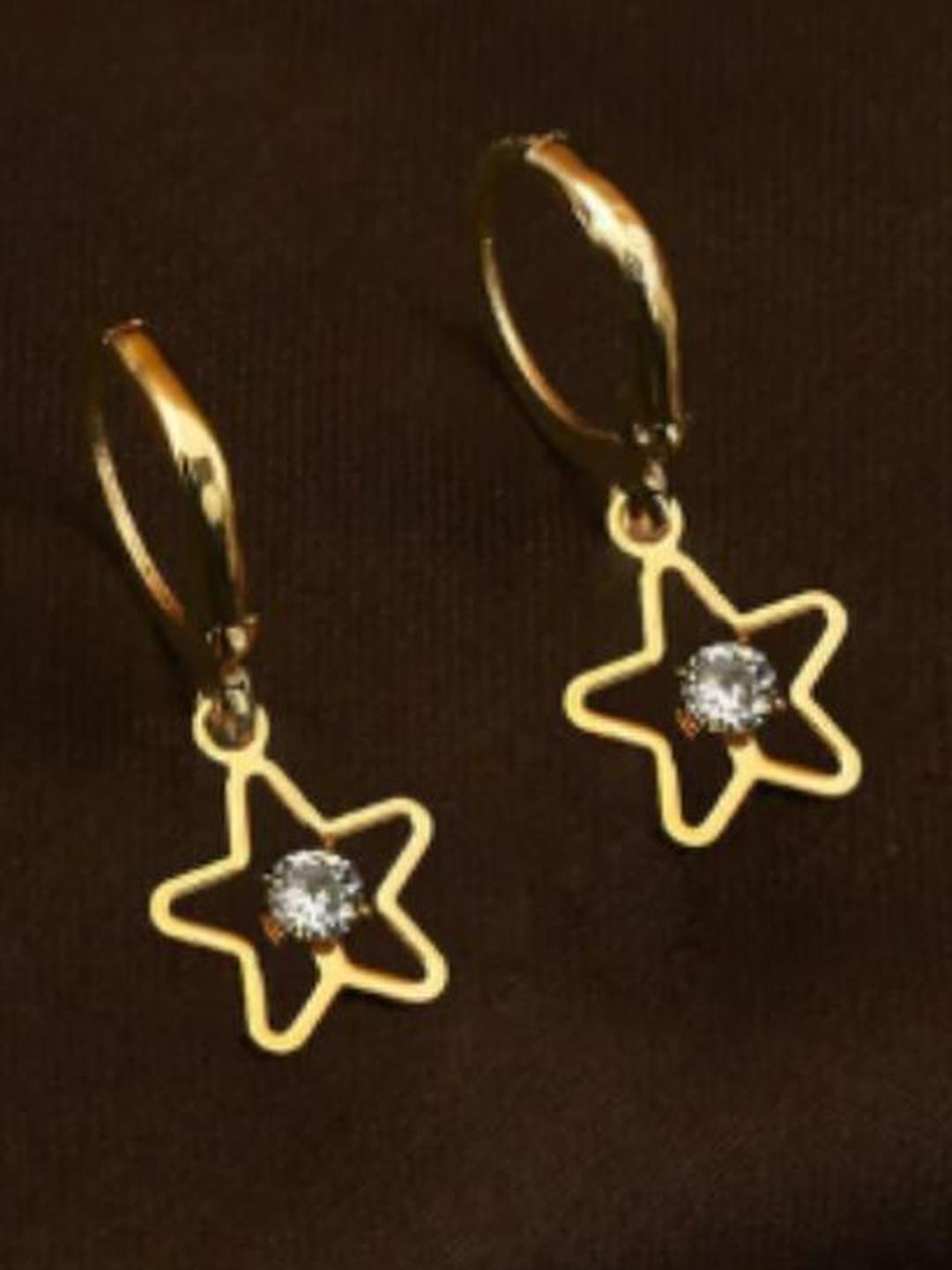 DressBerry Women Gold Plated Star Stud Hoop Earrings