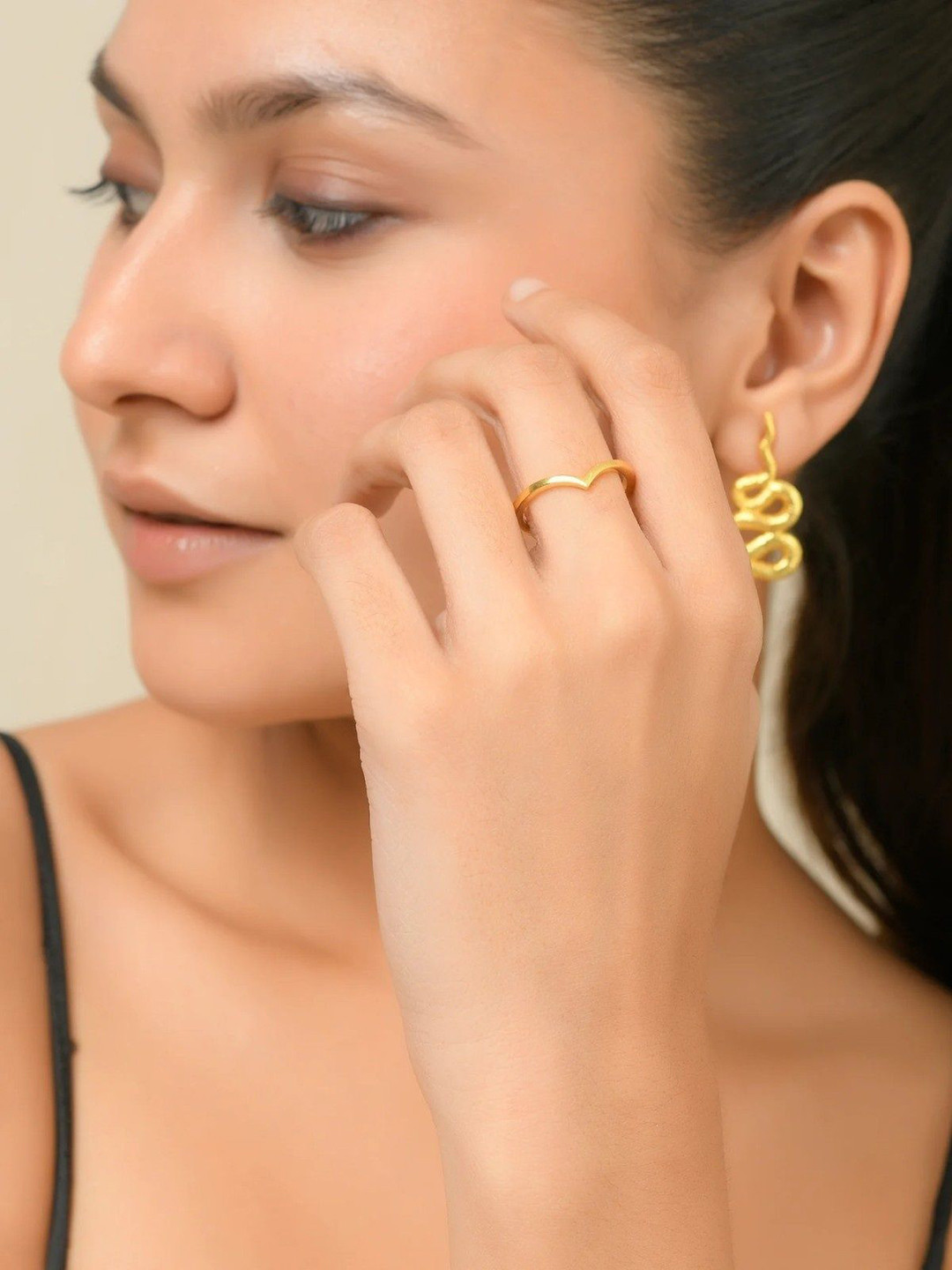 WOOYOU 925 Sterling Silver Gold-Plated Wishbone Stacker Finger Ring