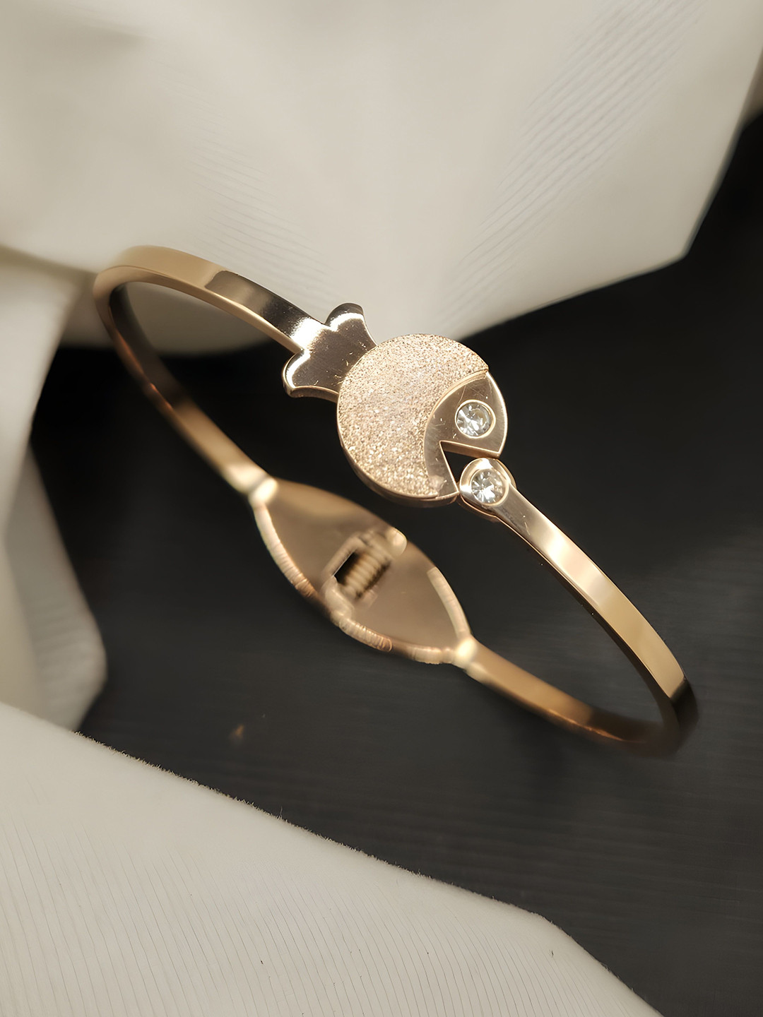 SV FANCY BANGLES Stainless Steel Gold-Plated Crystals Studded Kada Bracelet