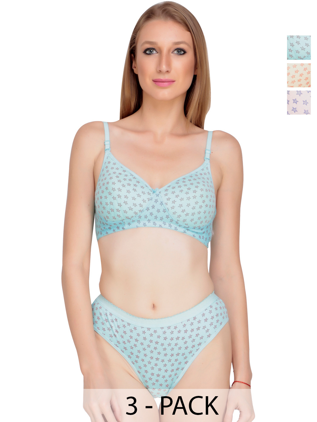 Liigne Pack Of 3 Printed Padded Bra Pure Cotton Lingerie Set