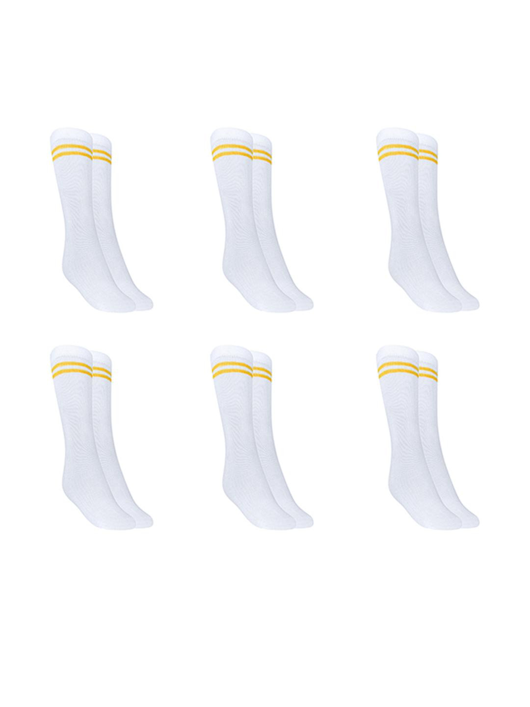 MUKHAKSH Girls Pack of 6 Girls White With Yellow Stripes Border Lining Socks