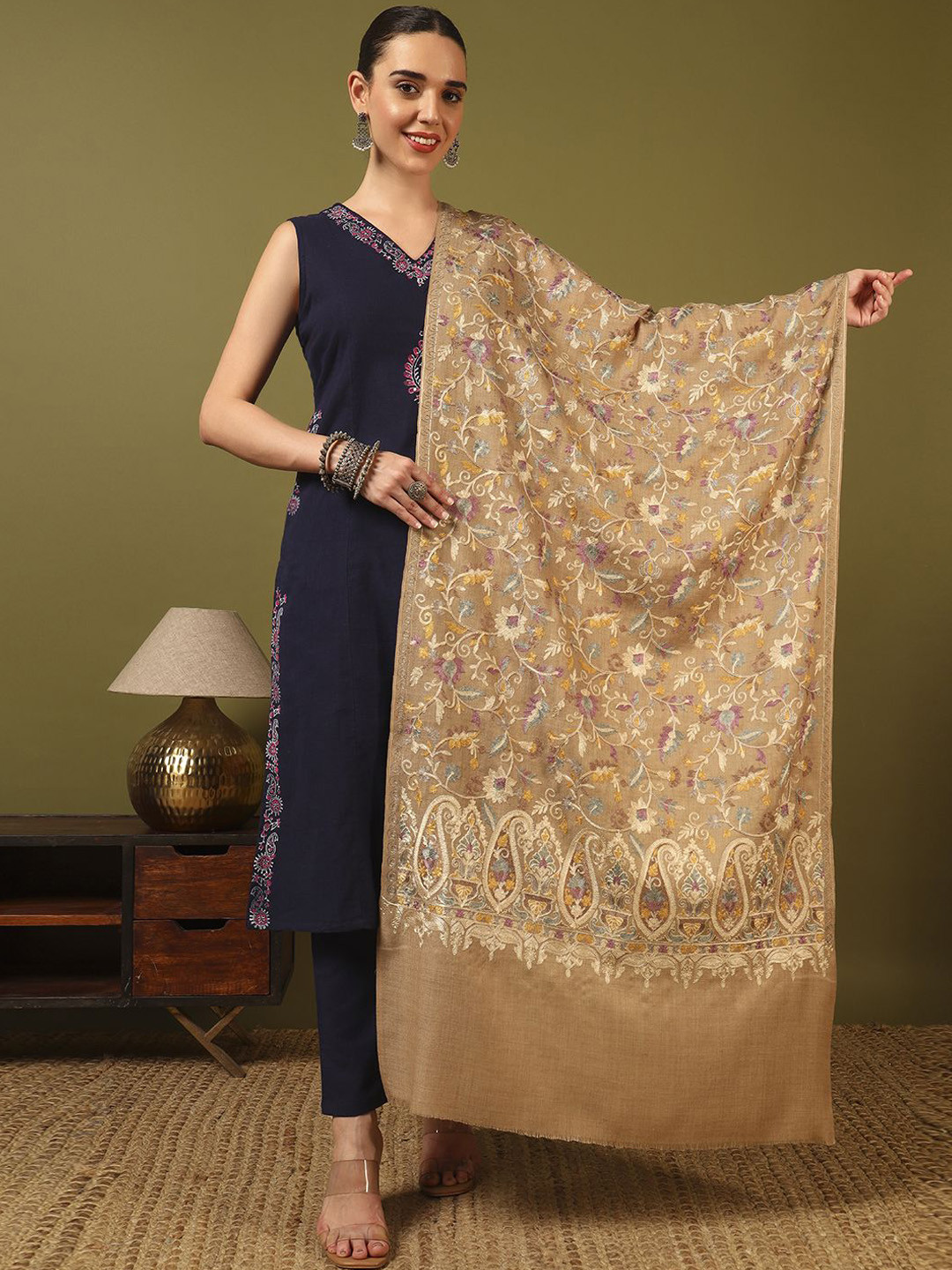 Kala Maison Floral Embroidered Shawl