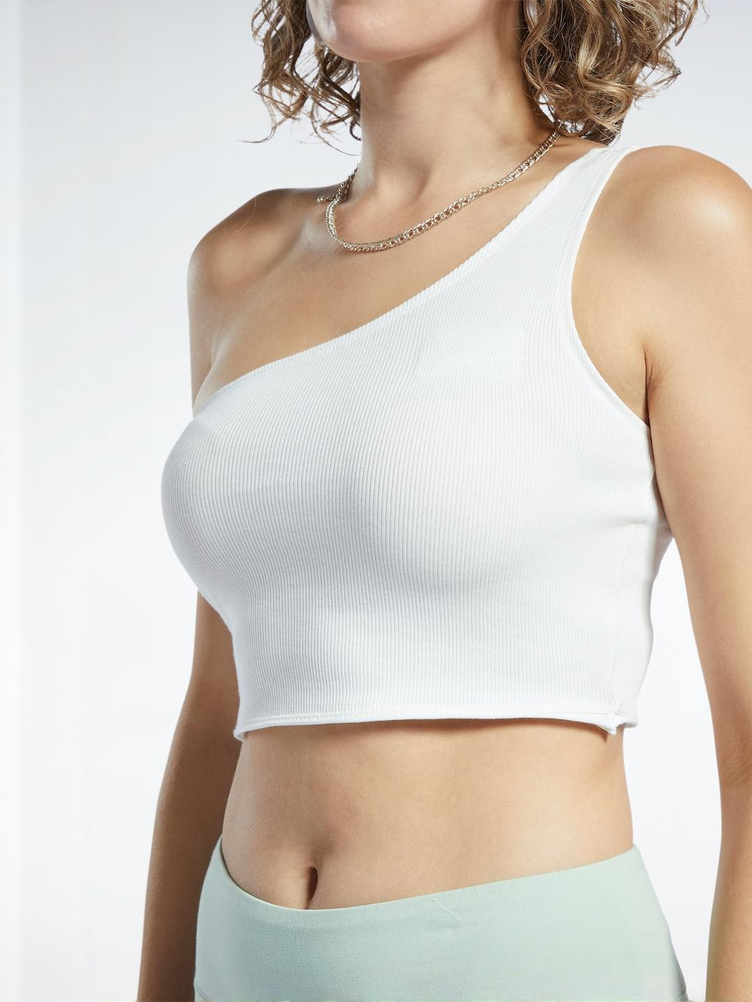 Calm Down One Shoulder Crepe Fitted Crop Top