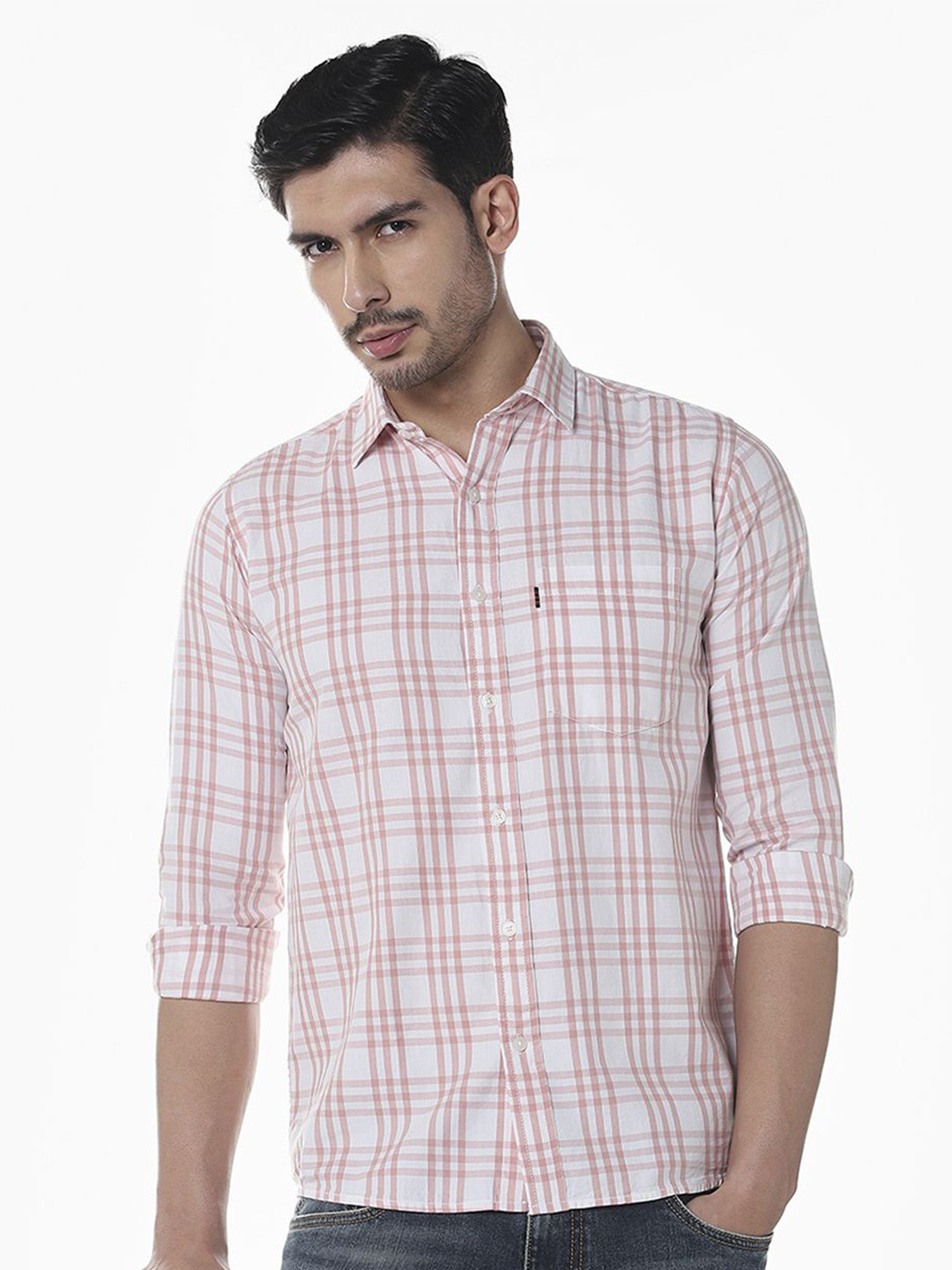 Klub Fox Tartan Checked Spread Collar Slim Fit Cotton Shirt