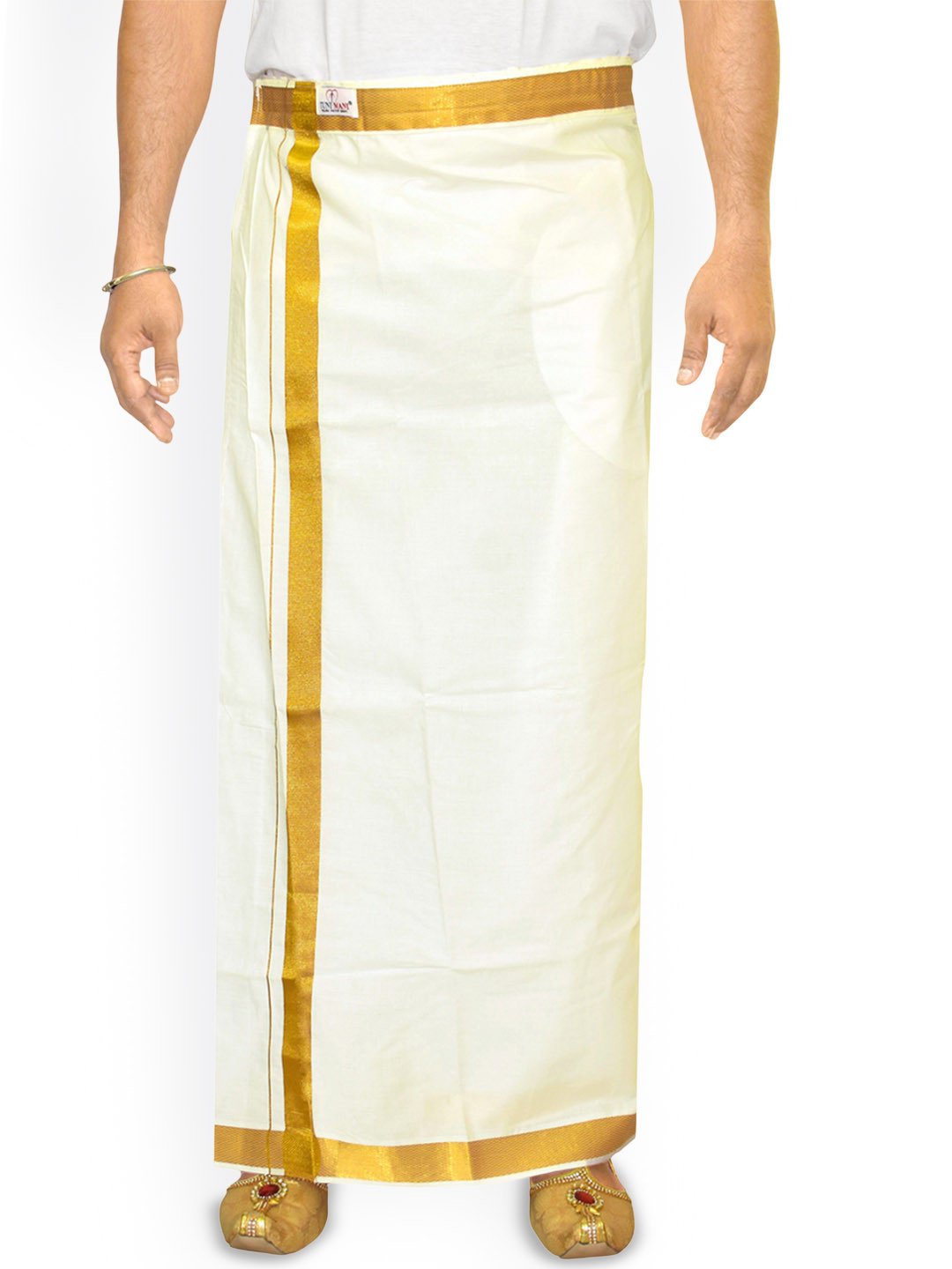 TUNI MANI Men Velcro Pocket Adjustable Zari Cotton Dhotis