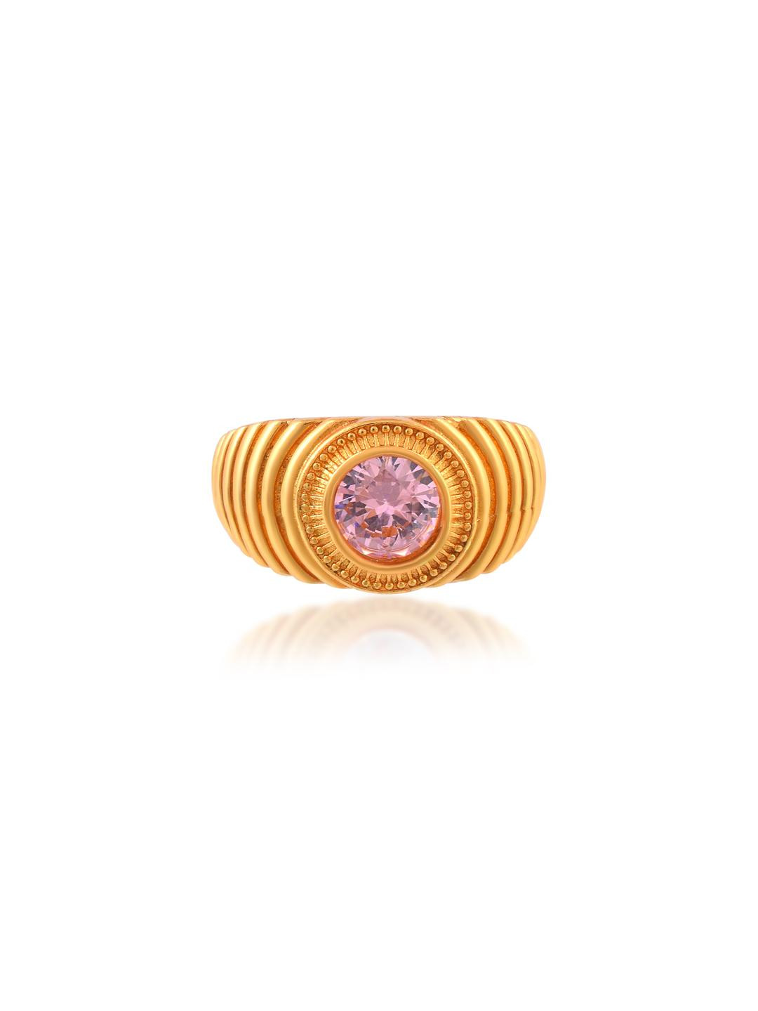 DZINETRENDZ Brass Gold plated Rose Quartz Finger ring
