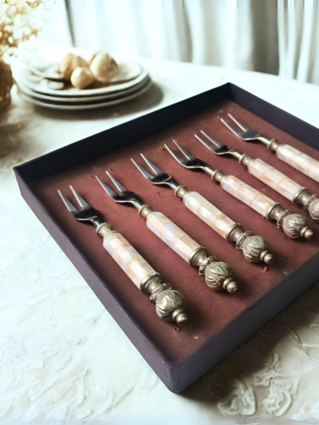 THE HOME CO. White & Grey 6 Pieces Stainless Steel Fruit Forks