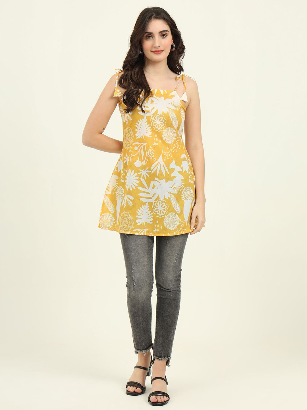 REVOSAA Women Floral Printed Shoulder Strap Short Kurti