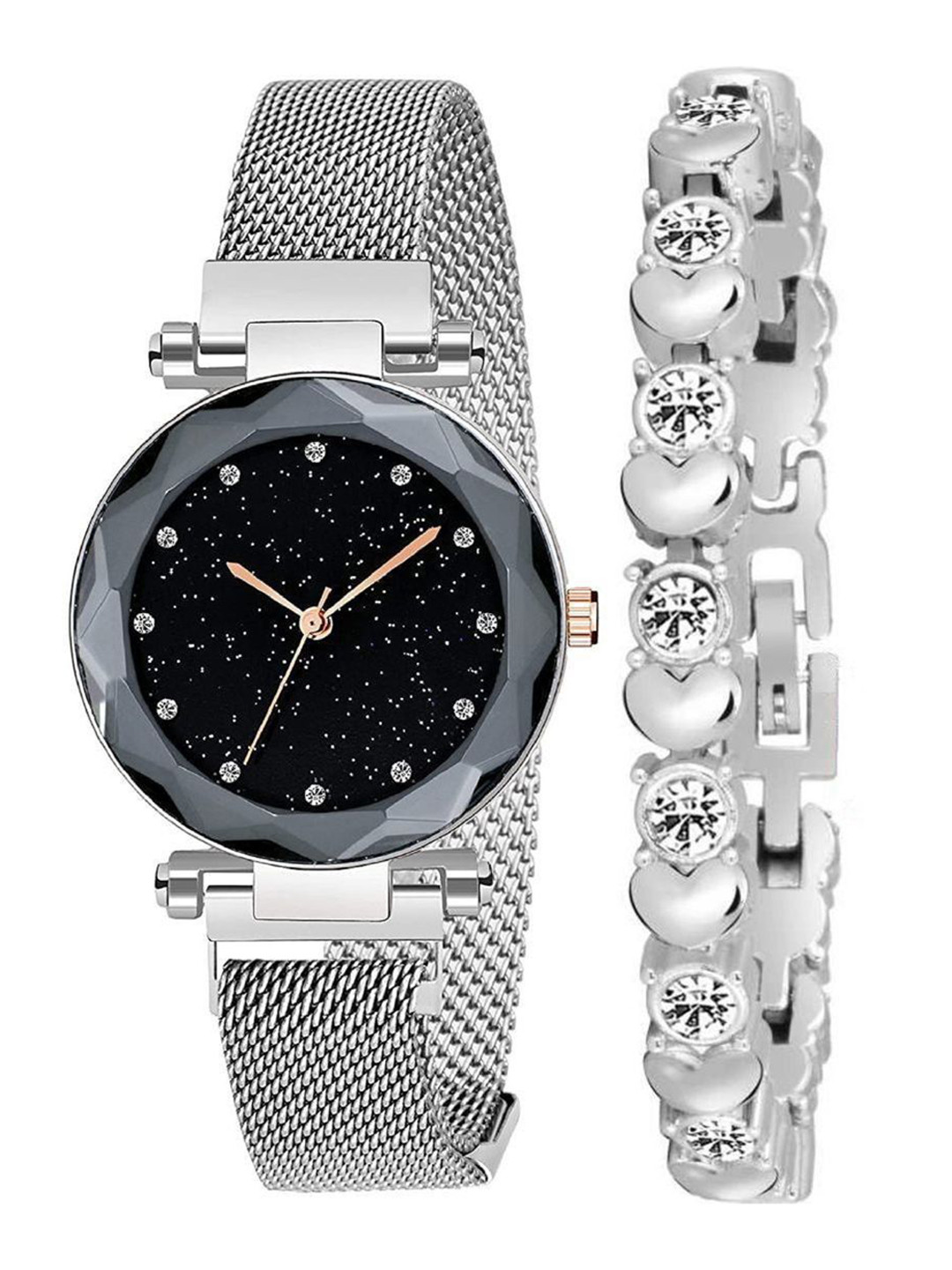 Miss Perfect Unisex Pack of 2 Embellished Dial Analogue Watch & Bracelet FA368