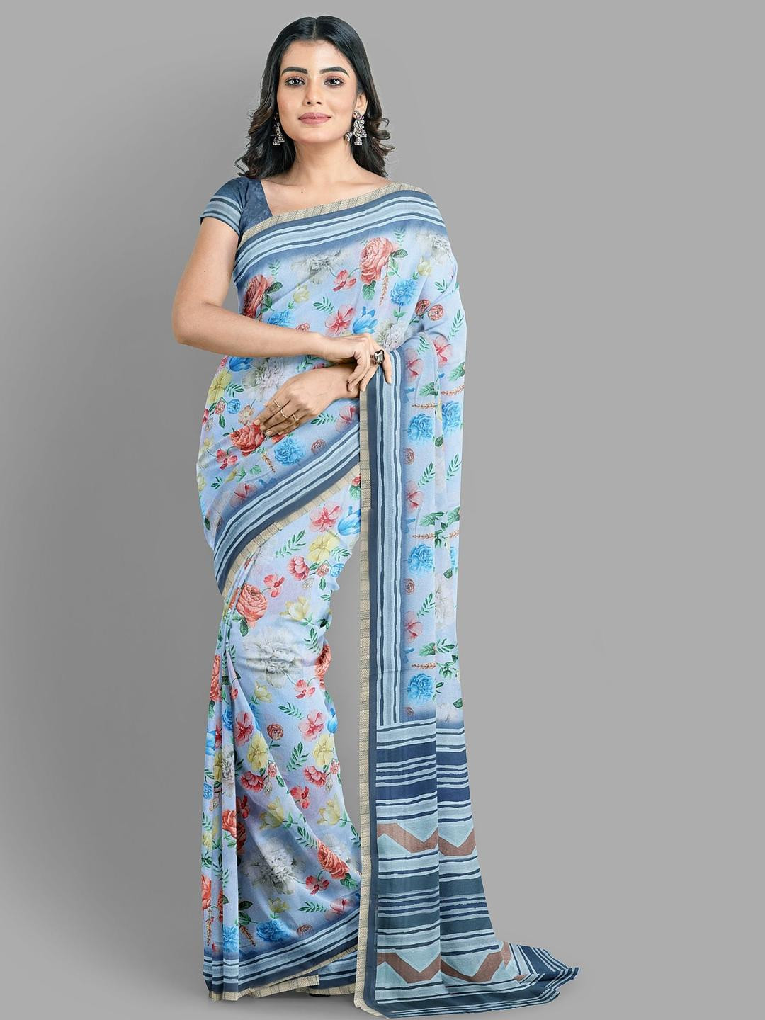 The Chennai Silks Printed Banarasi Semi Dupion Saree