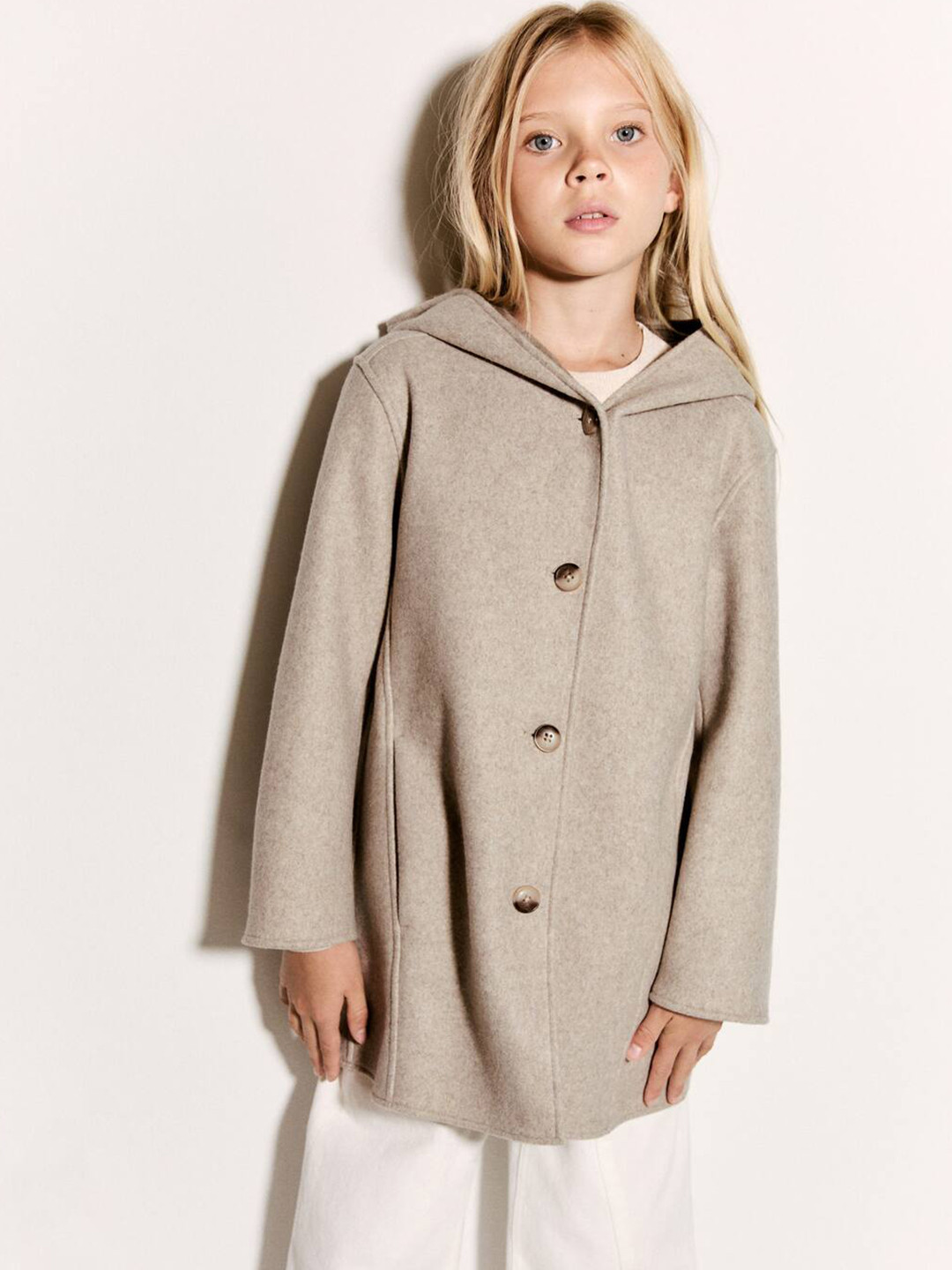 Mango Kids Girls Panelled Front Hooded Coat