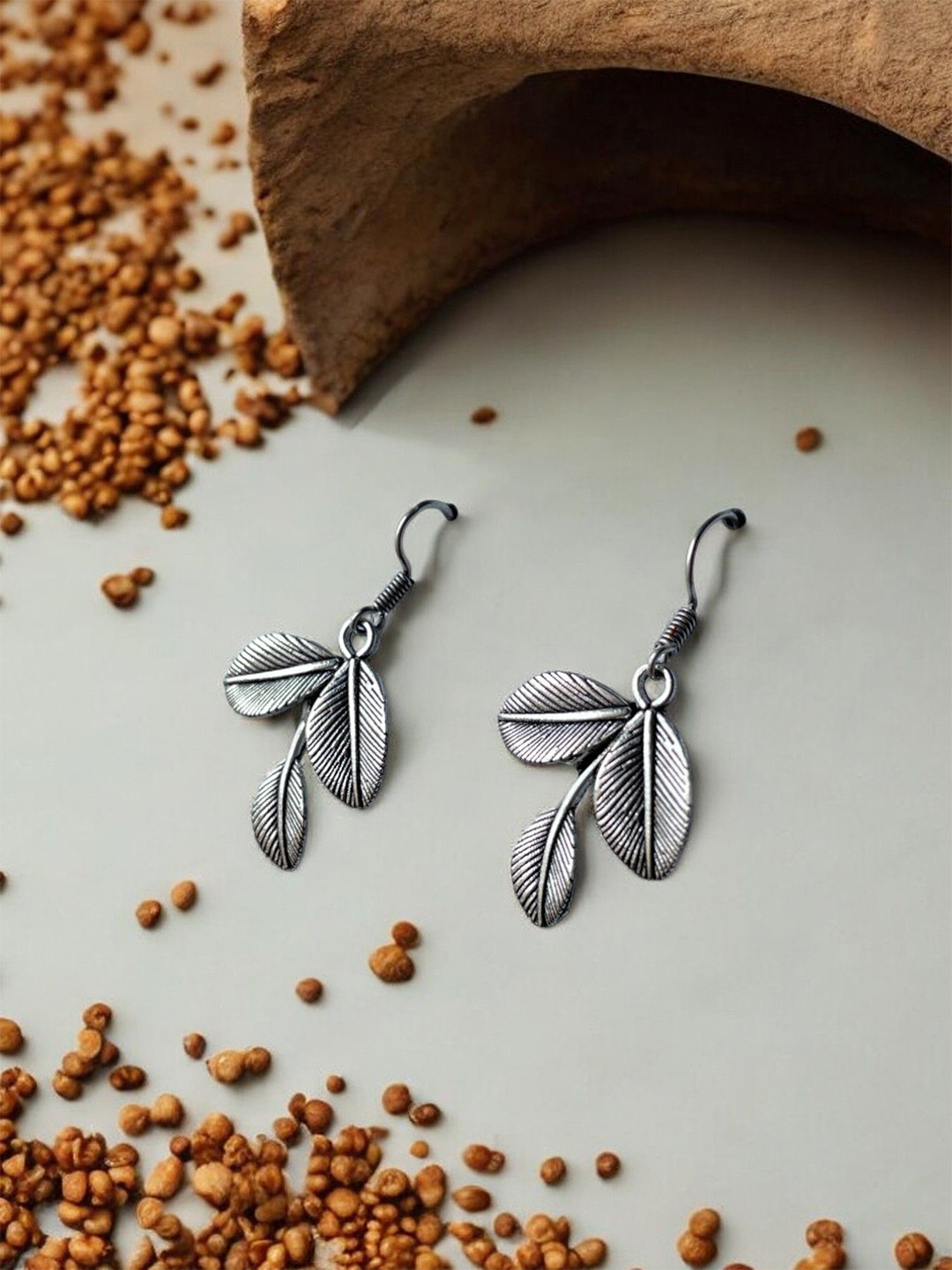 Jhumki Wala Leaf Shaped Oxidised Drop Earrings