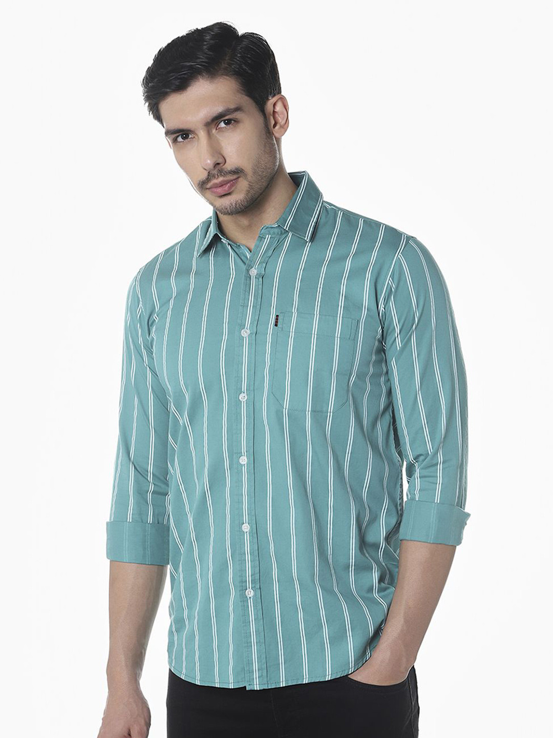 Klub Fox Striped Spread Collar Slim Fit Cotton Shirt