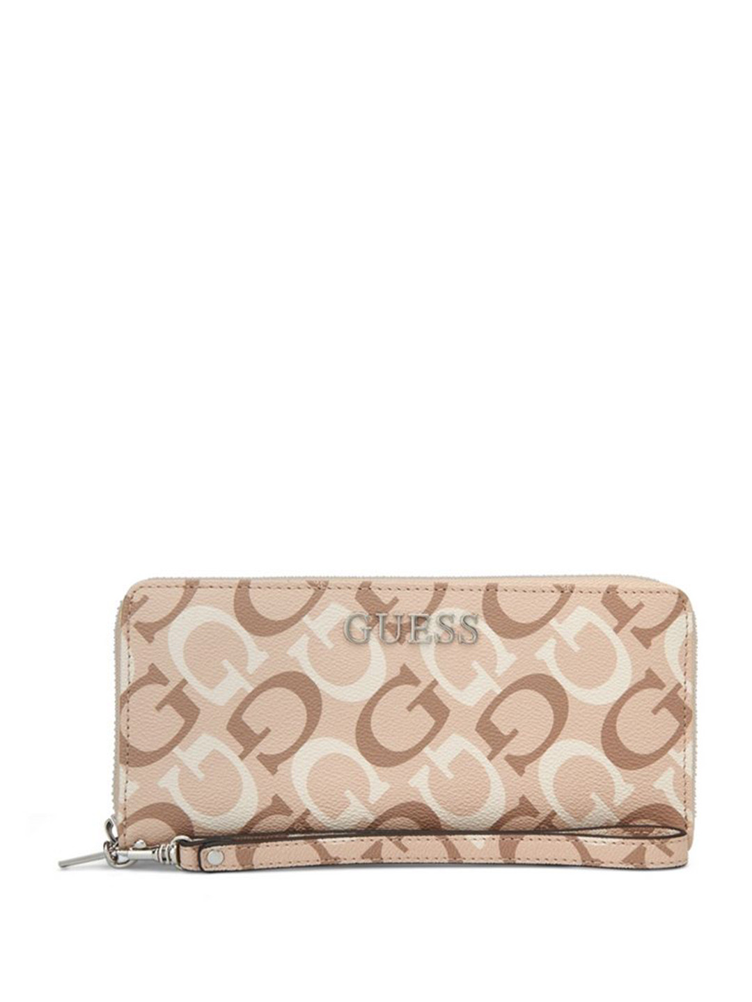 GUESS Women Typography Printed Wrist Strap Zip Around Wallet
