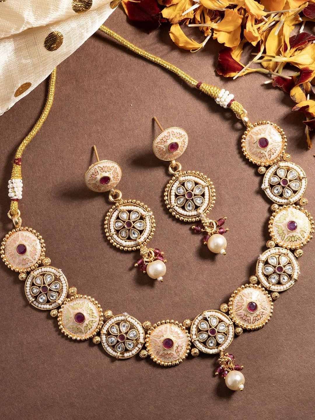 Sukkhi Women Gold-Plated Kundan With Meenakari Work Studded & Beaded Jewellery Set