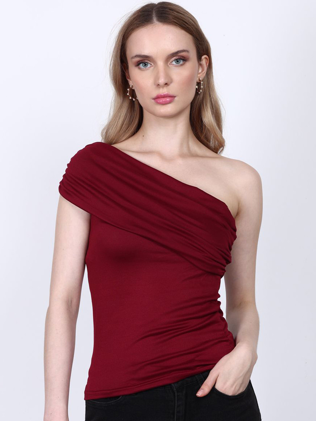 SIGHTBOMB Women One Shoulder Victorian Cotton Top