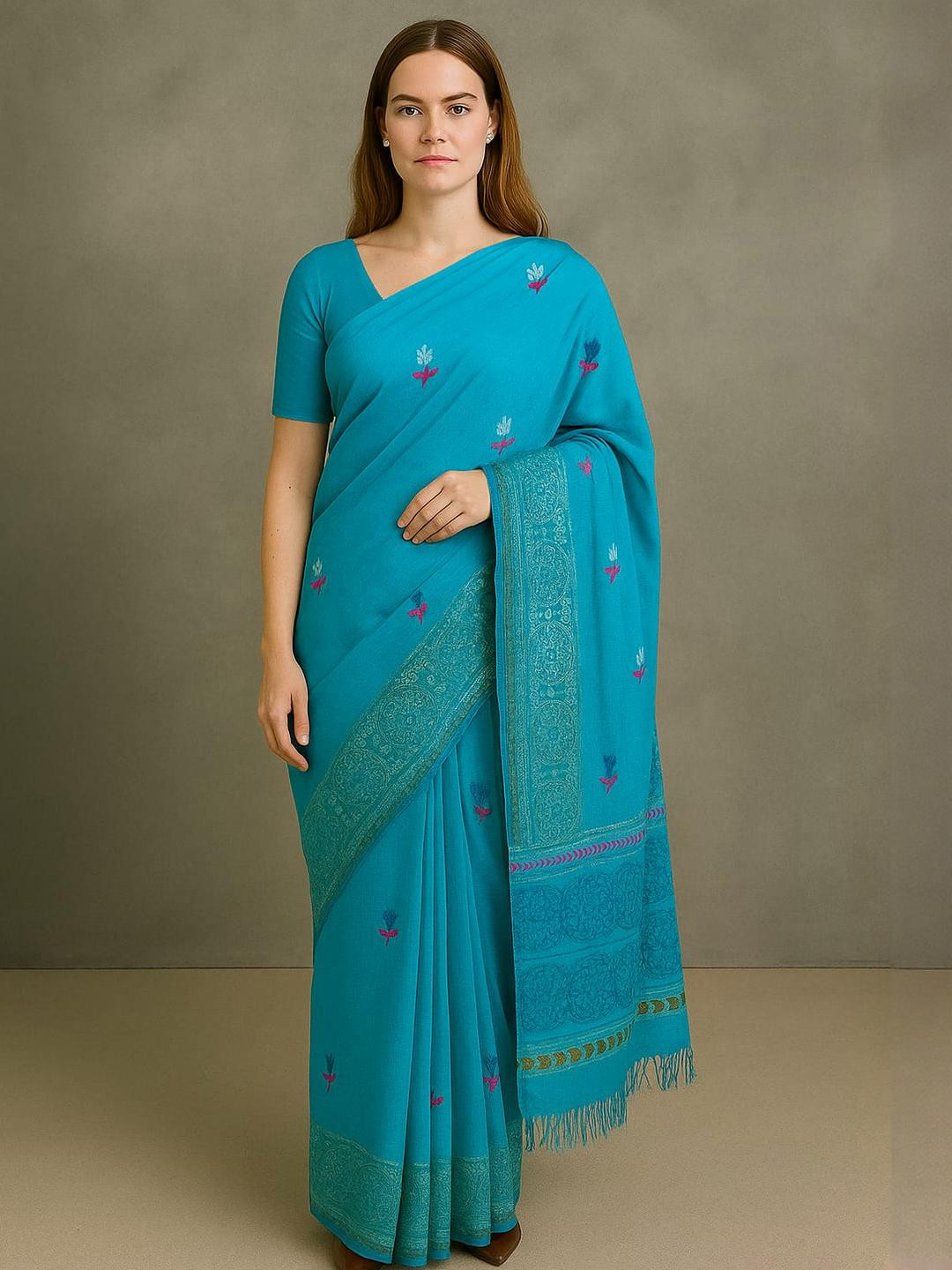 SilakaariB lue Embroidery Cotton Saree